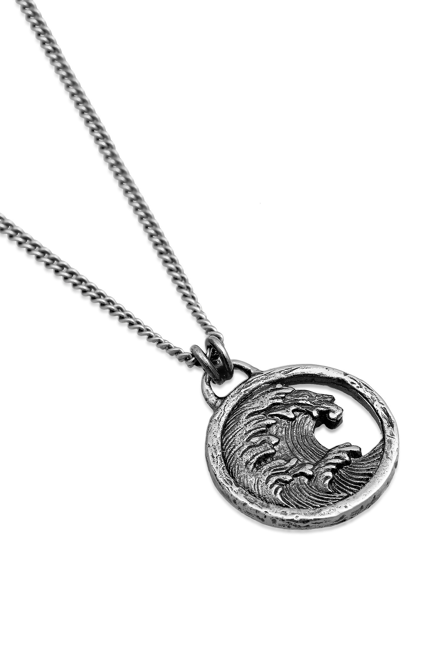 HAZE & GLORY Kette mit Anhänger »Halskette Anhänger Münze - Tide Welle Maritim 925 Silber«