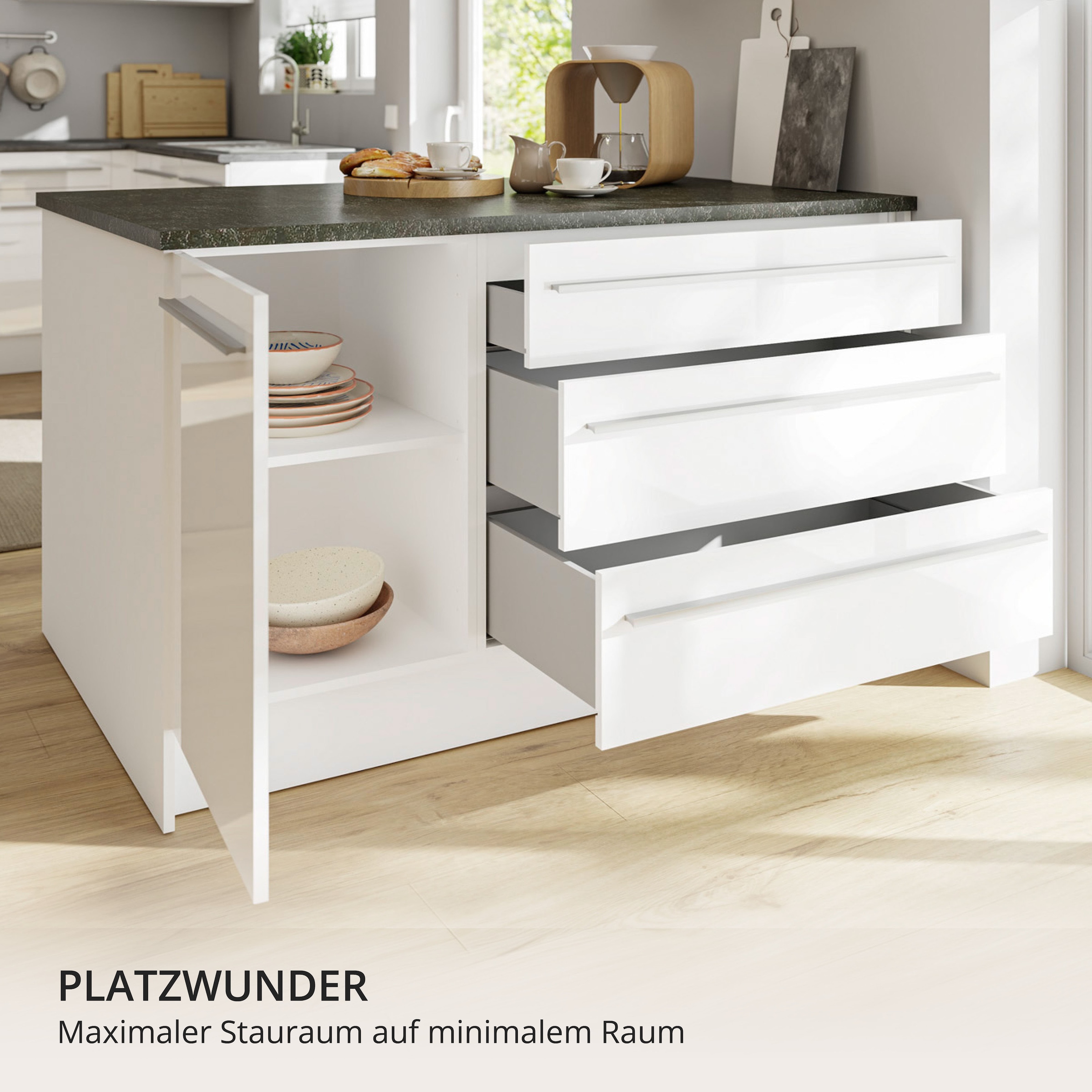 BASIC by Balculina Kücheninsel »Jazz Kücheninsel« Breite 145 cm, Türen und Schubkästen