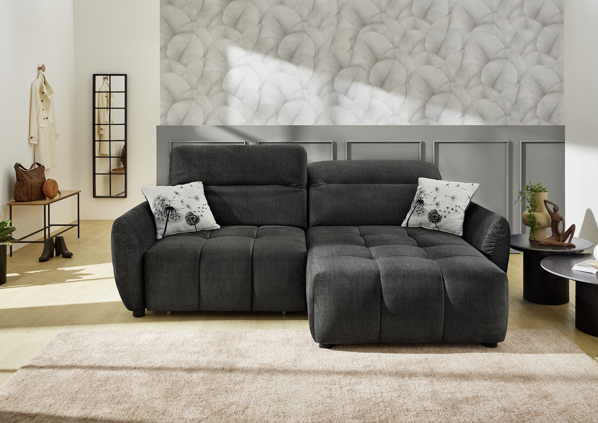Jockenhöfer Gruppe Ecksofa »Zoom, L-Form, 140kg Belastbarkeit je Sitzplatz«, 60cm elektromotorische Sitztiefenverstellung,USB-Ladeports,Kopfstützen
