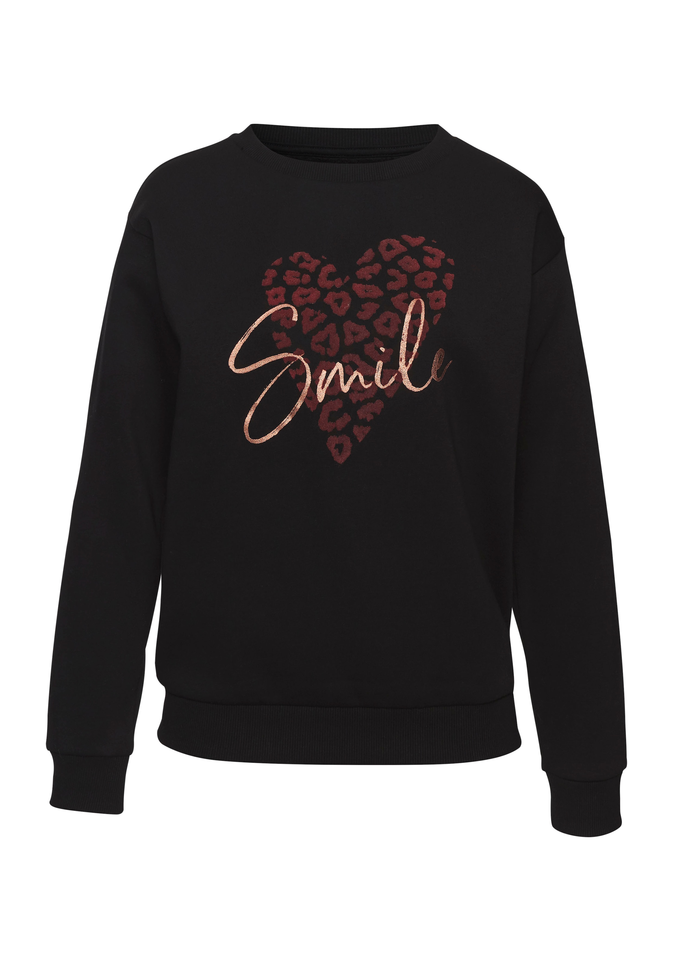 LASCANA Sweatshirt, mit Herz-Leo-Druck, Loungewear
