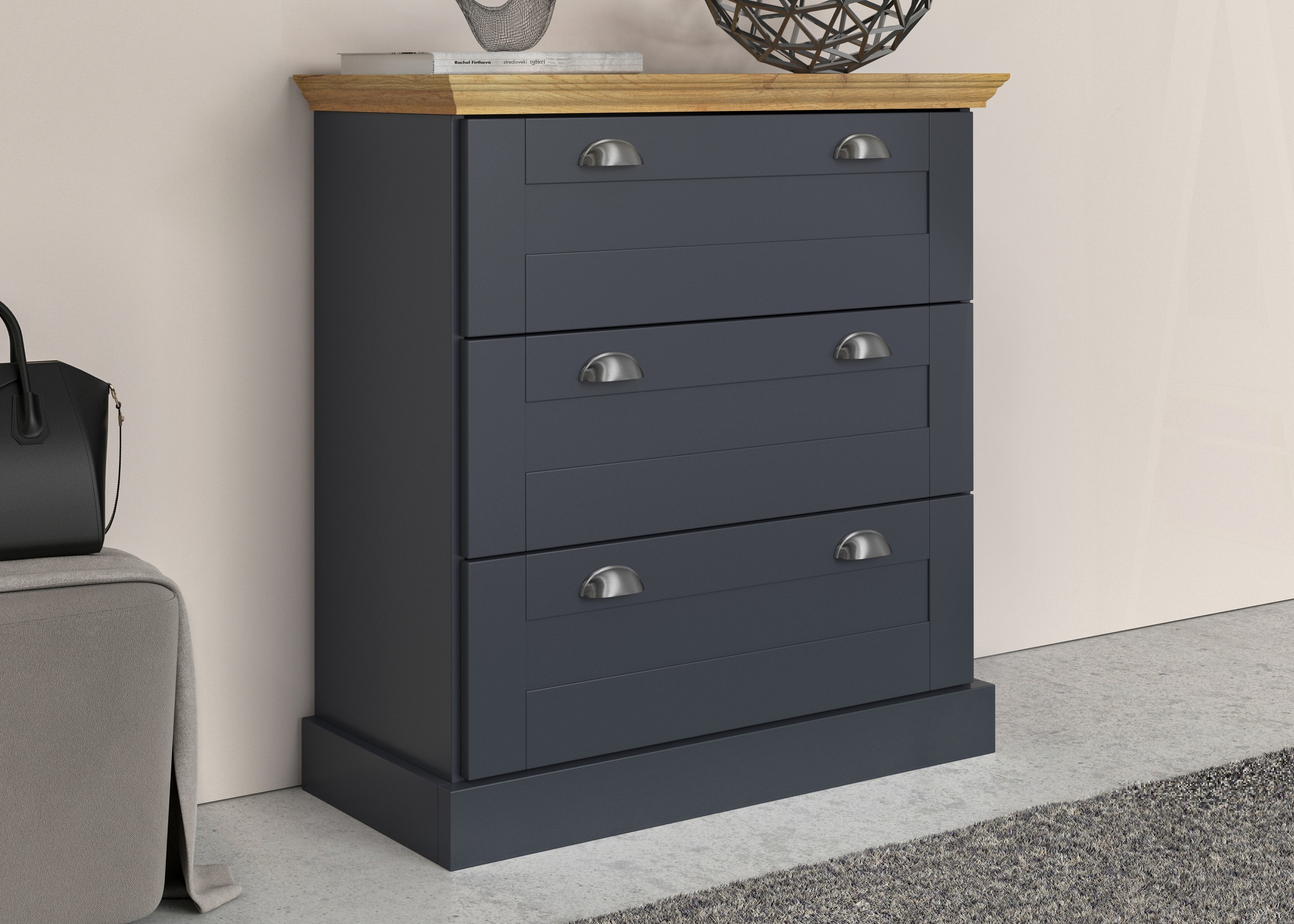 Home affaire Kommode »Motala«, mit 3 Schubladen, Breite 75 cm, Höhe 80 cm