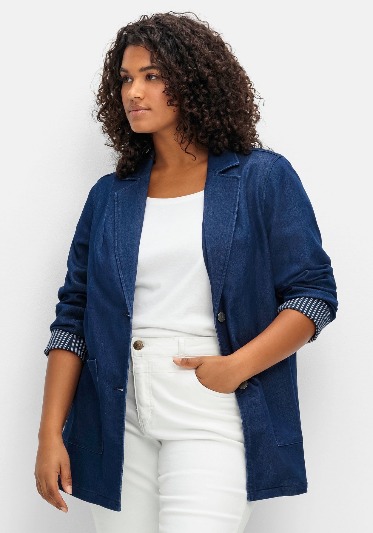 Sweatblazer »Sweat-Blazer in Denimoptik«, in Denimoptik