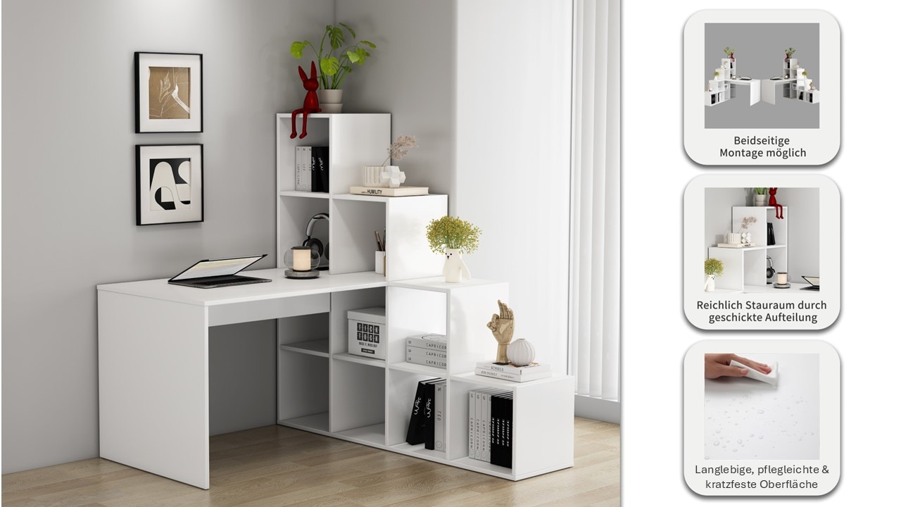 OTTO home Regal-Schreibtisch »Ciela« flexible Aufstellmöglichkeiten, wechselseitig  montierbar, B. 137 cm