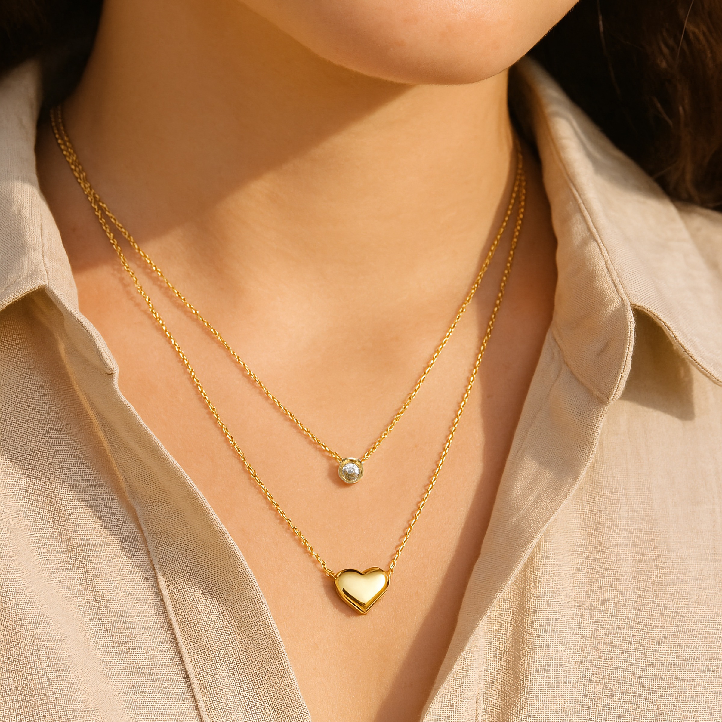 Firetti Kette mit Anhänger »Schmuck Geschenk Edelstahl Halsschmuck doppelreihig Layering Herz« mit Zirkonia (synth.)