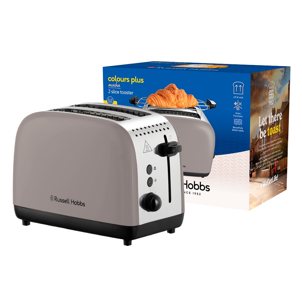 RUSSELL HOBBS Toaster »Colours Plus+ Mocha 26931-56« 1100 W 2 extra breite Toastschlitze, inkl. Brötchenaufsatz, 6 Bräunungsstufen