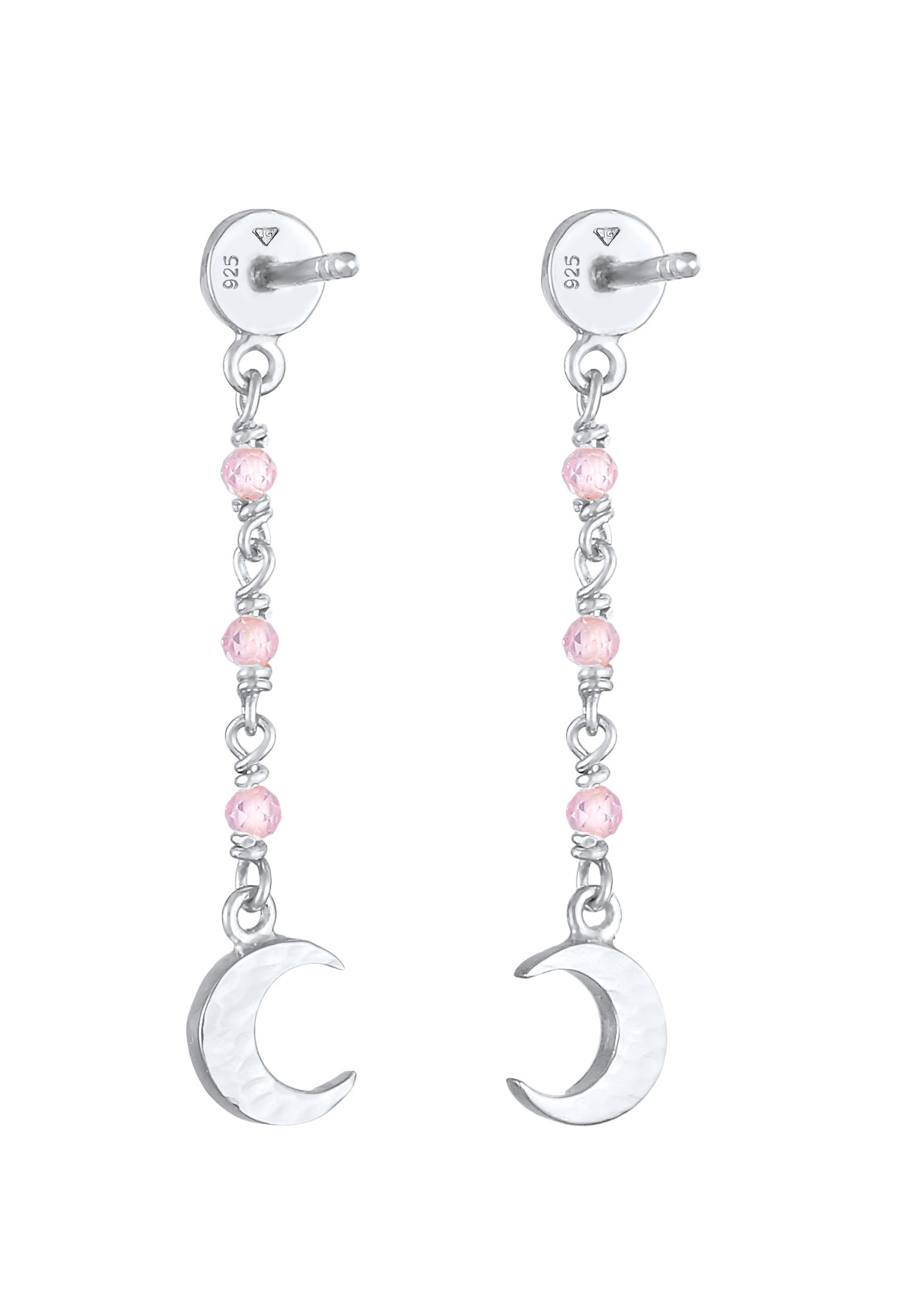 Elli Paar Ohrhänger »Ohrringe Mond Plättchen Struktur Rosa Quarz 925 Silber«