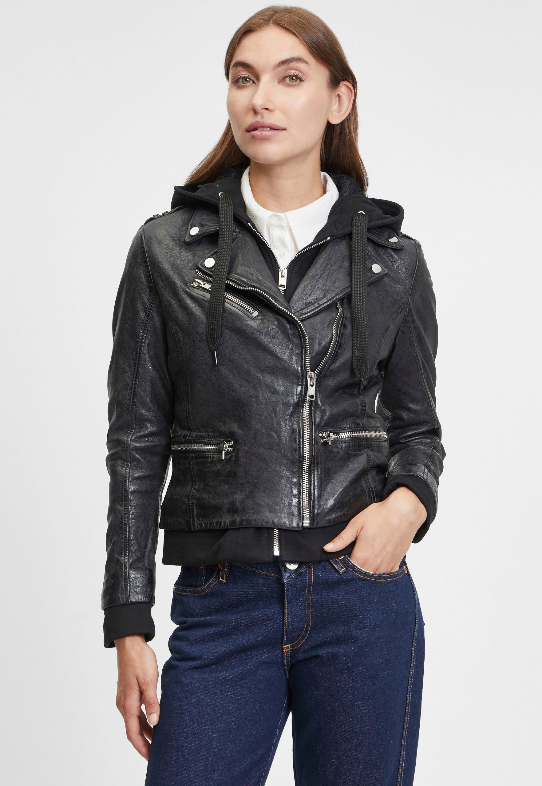 Gipsy Lederjacke »G2WFea SF LVOV«, mit Kapuze, Aufwendige Stepp- und Nieten-Details kaufen