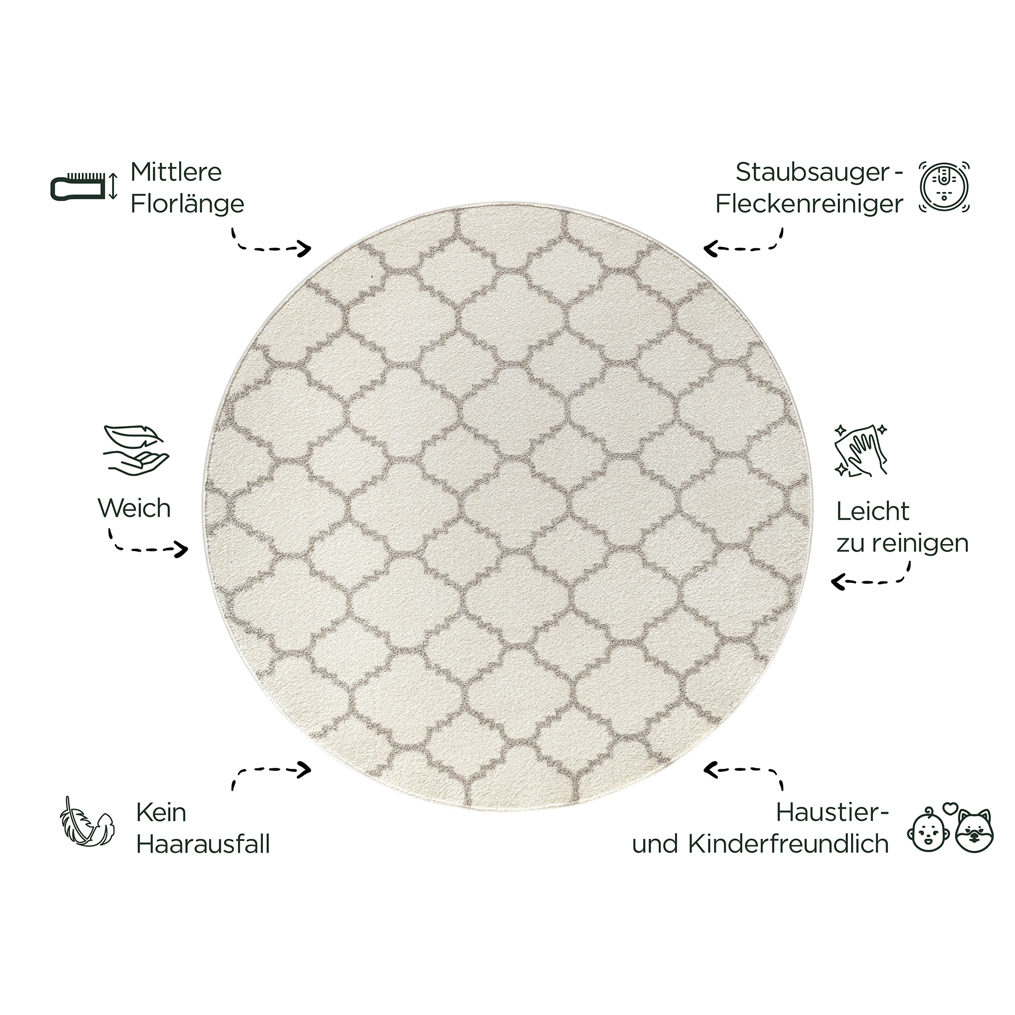 Sanat Teppich »Boho 8202« rund 10 mm Höhe Kurzflor, robust, Boho, Scandic, für Fussbodenheizung geeignet