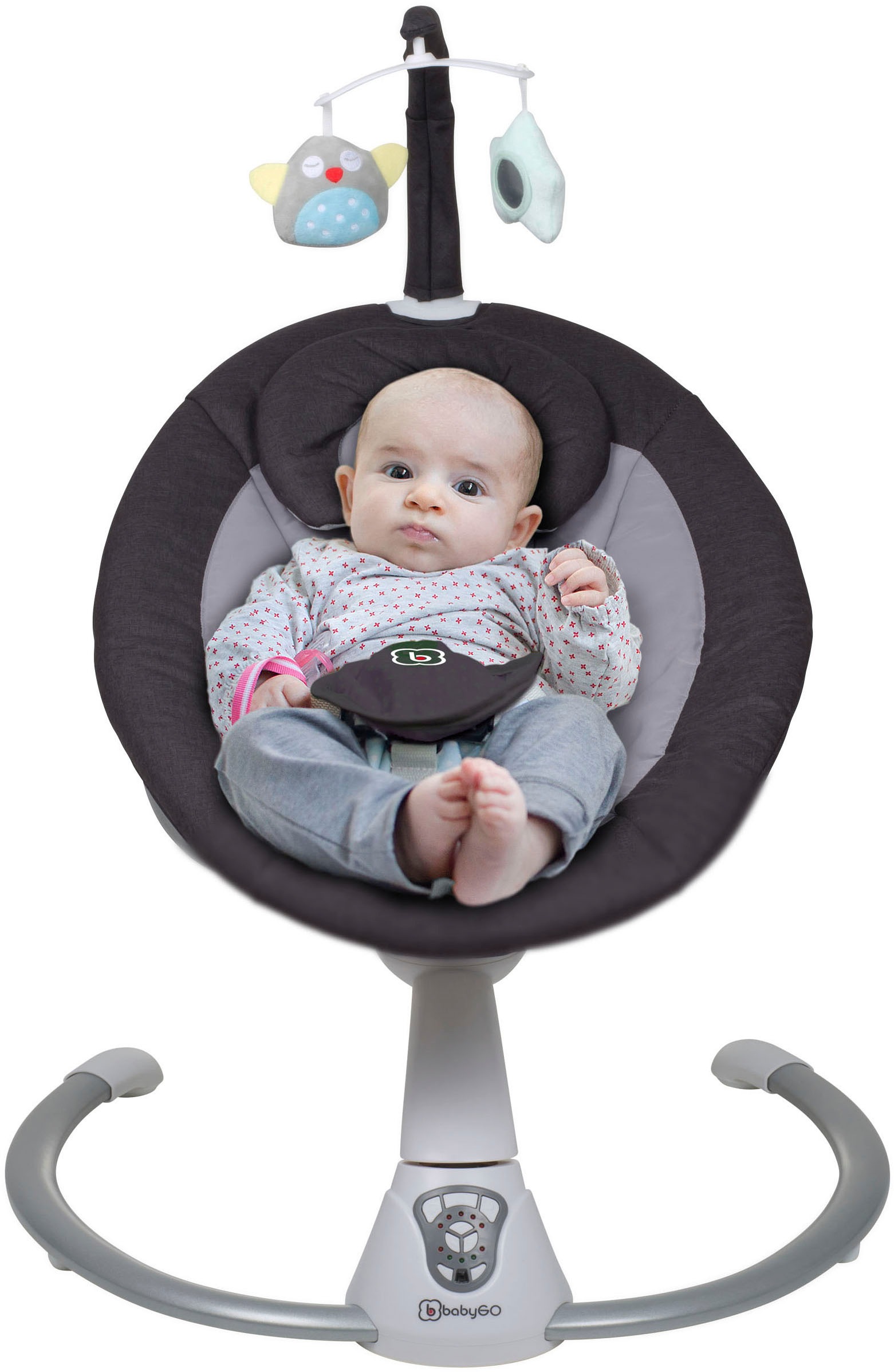 BabyGo Hochstuhl »Family Homey Set, natur/hellgrau« () mit elektrischer Babywippe inkl. Spielbogen