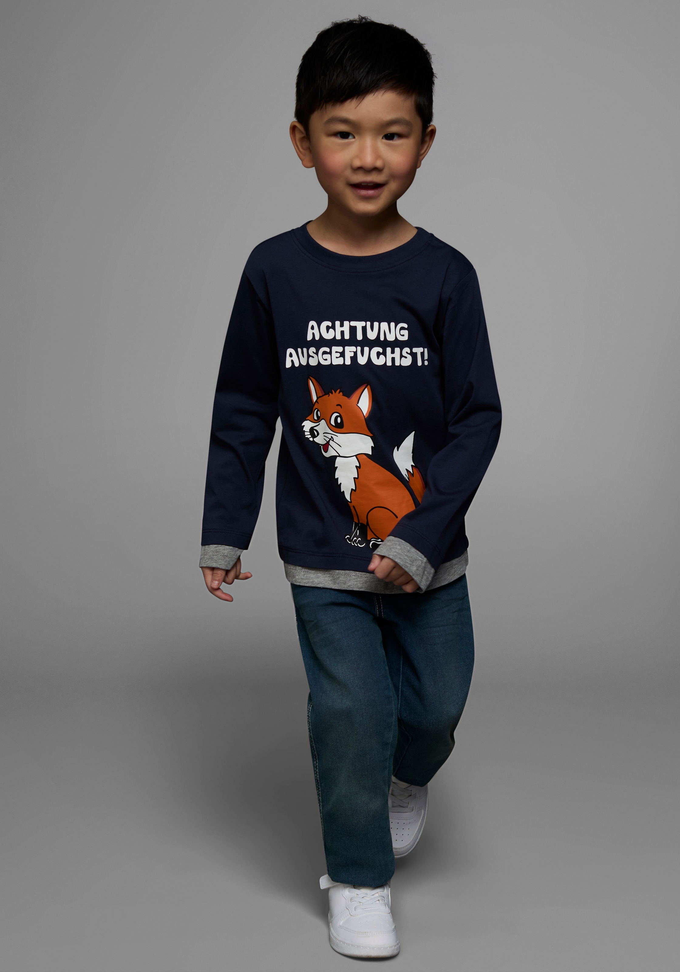 KIDSWORLD Langarmshirt »ACHTUNG AUSGEFUCHST«, Shirt mit coolem Fuchsdruck