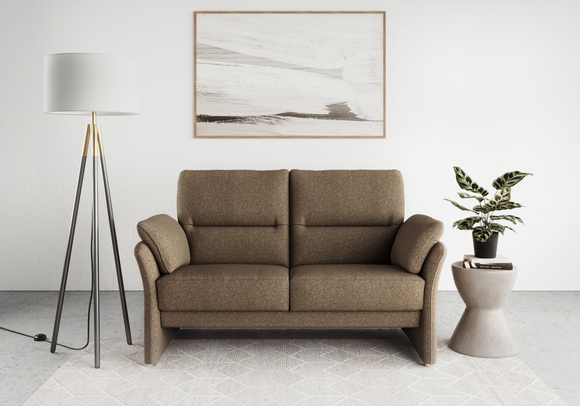DOMO collection 2-Sitzer »Pina, schmale Armlehnen, mit Federkern, kompakt & elegant« Hoher Sitzkomfort, Feinstruktur, stone, Breite 159 cm