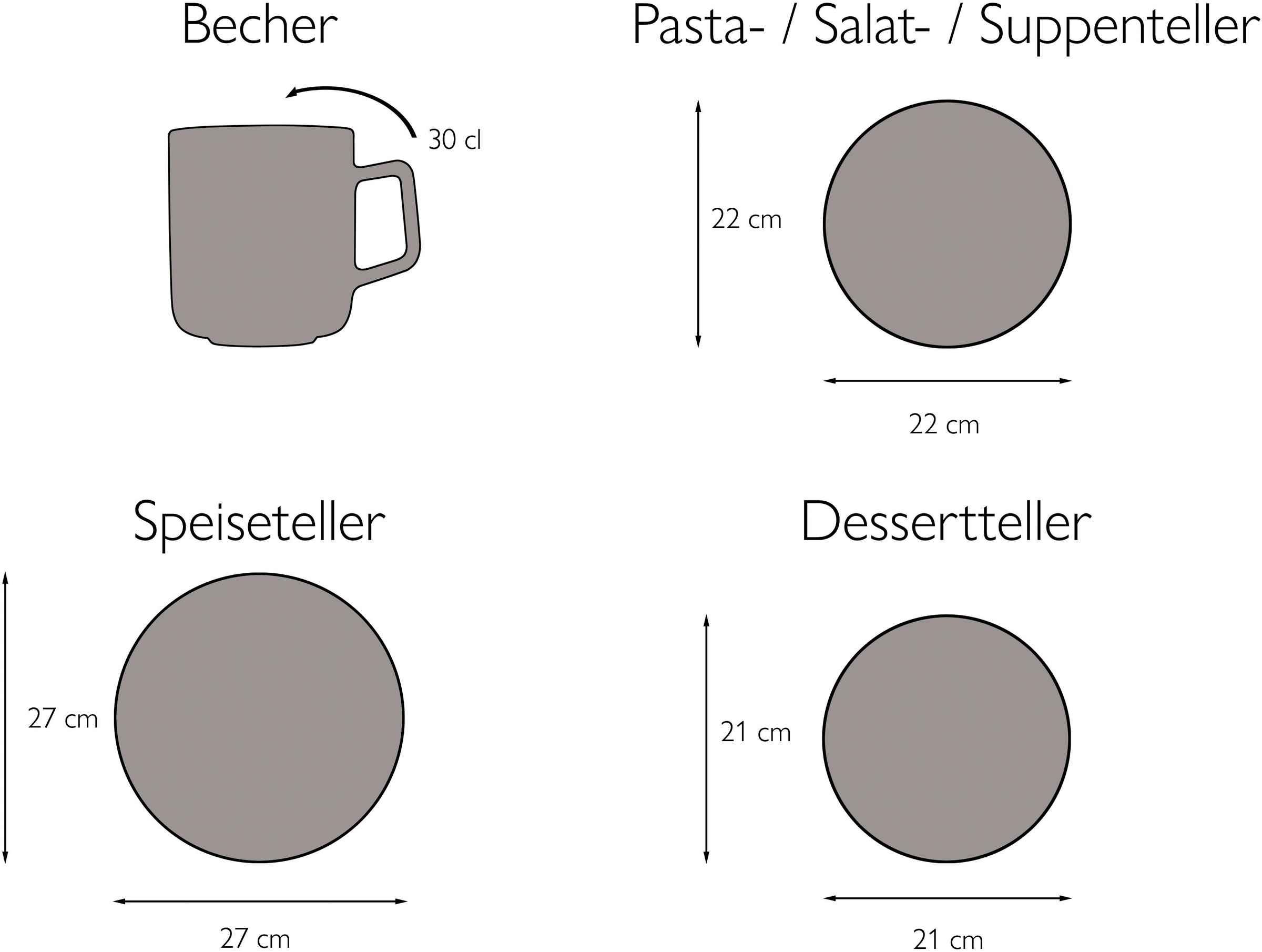 CreaTable Kombiservice »Schiefer Black«, (Set, 16 tlg.), robuste, kratzfeste, seidenmatte Glasur