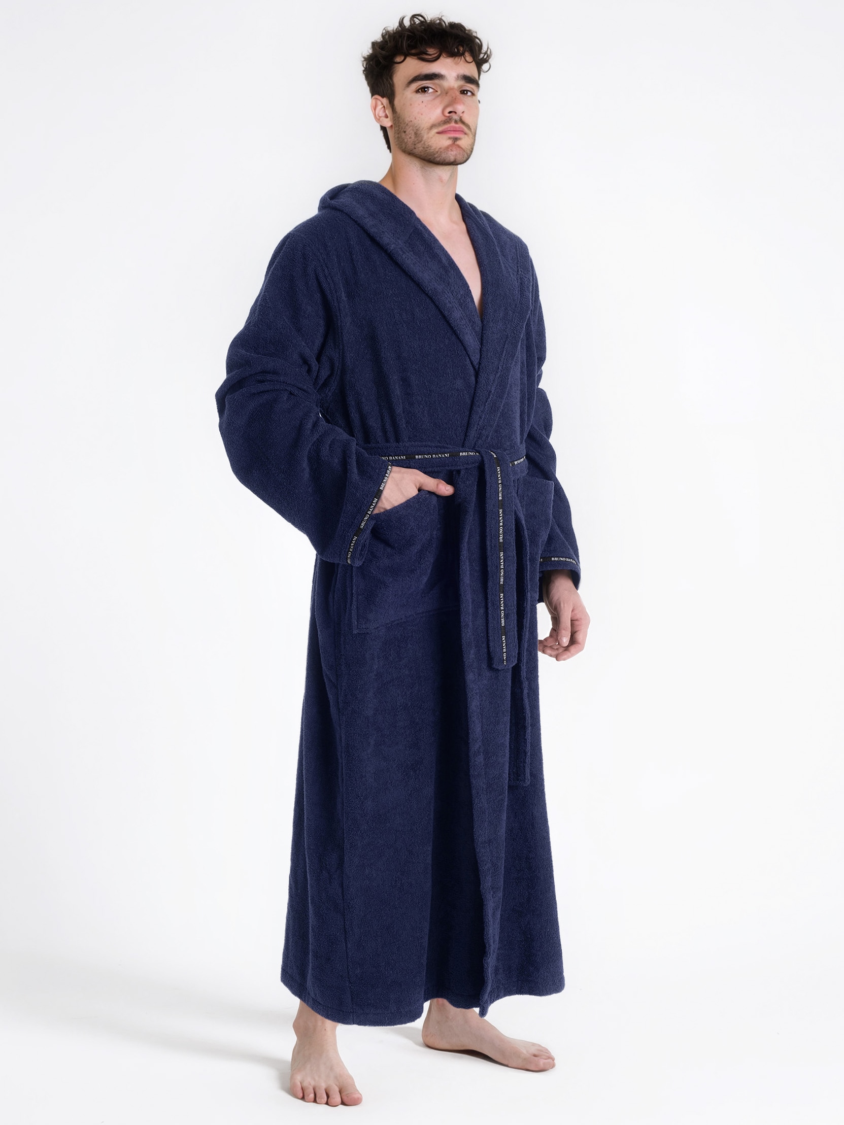 Bruno Banani Herrenbademantel »Danny, Normallänge & Überlänge, auch in extra lang, Hotelbademantel«, (1 St.), mit Logostreifen, Herren Bademantel aus 100% Baumwolle, S-4XL