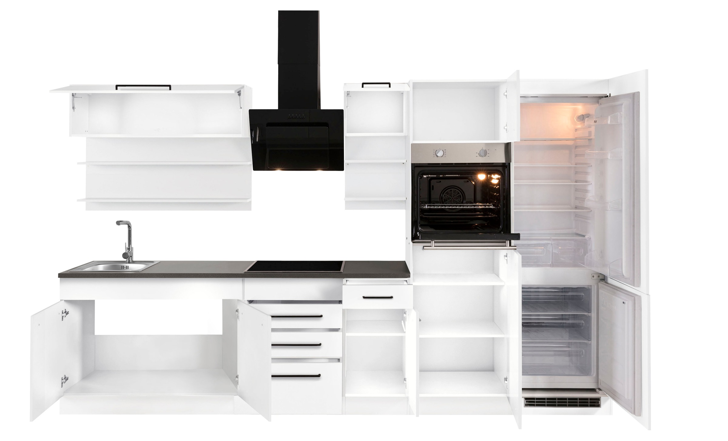 KOCHSTATION Küchenzeile »KS-Tulsa«, ohne E-Geräte, Breite 330 cm, schwarze Metallgriffe, MDF Fronten