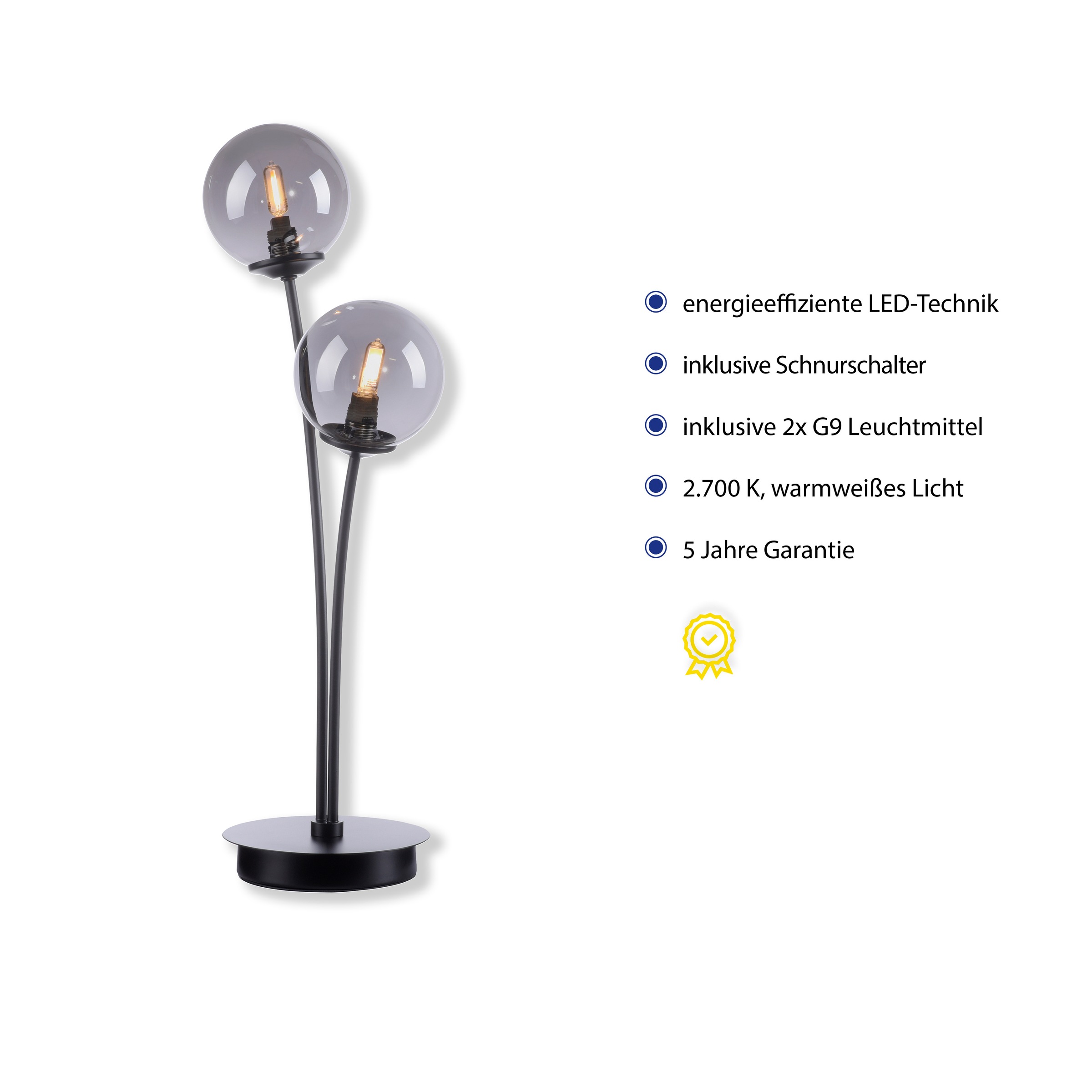 bestellen LED Schalter, flammig-flammig, 2 online Nachttischlampe »WIDOW«, bei Neuhaus OTTO Schnurschalter Paul