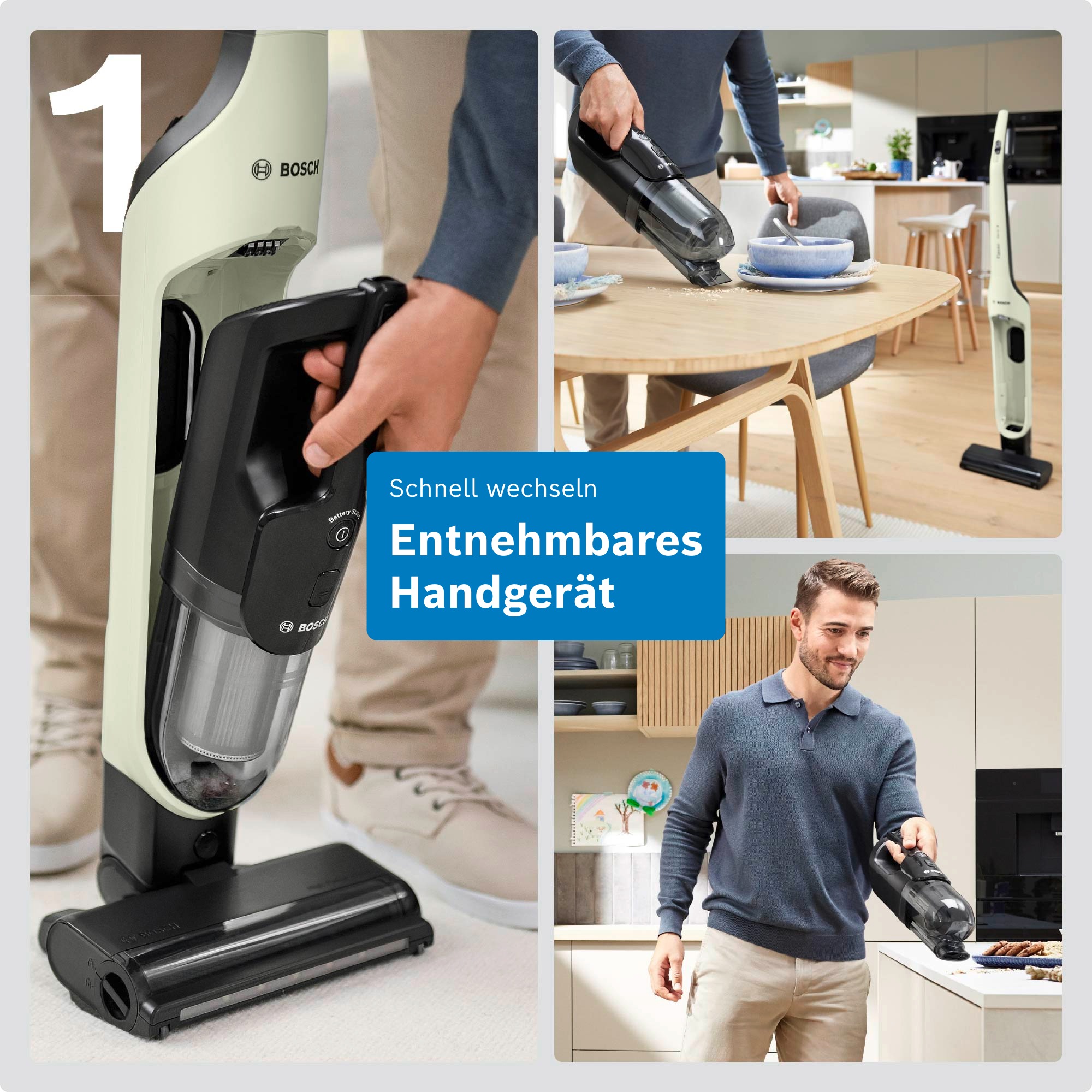 BOSCH Akku-Stielstaubsauger »Flexxo Serie 4 BCH4FM28/BCH4SM28, 2in1 Akku-Staubsauger, freistehend« kabellos, integriertes Zubehör, beutellos, 60 Min. Laufzeit