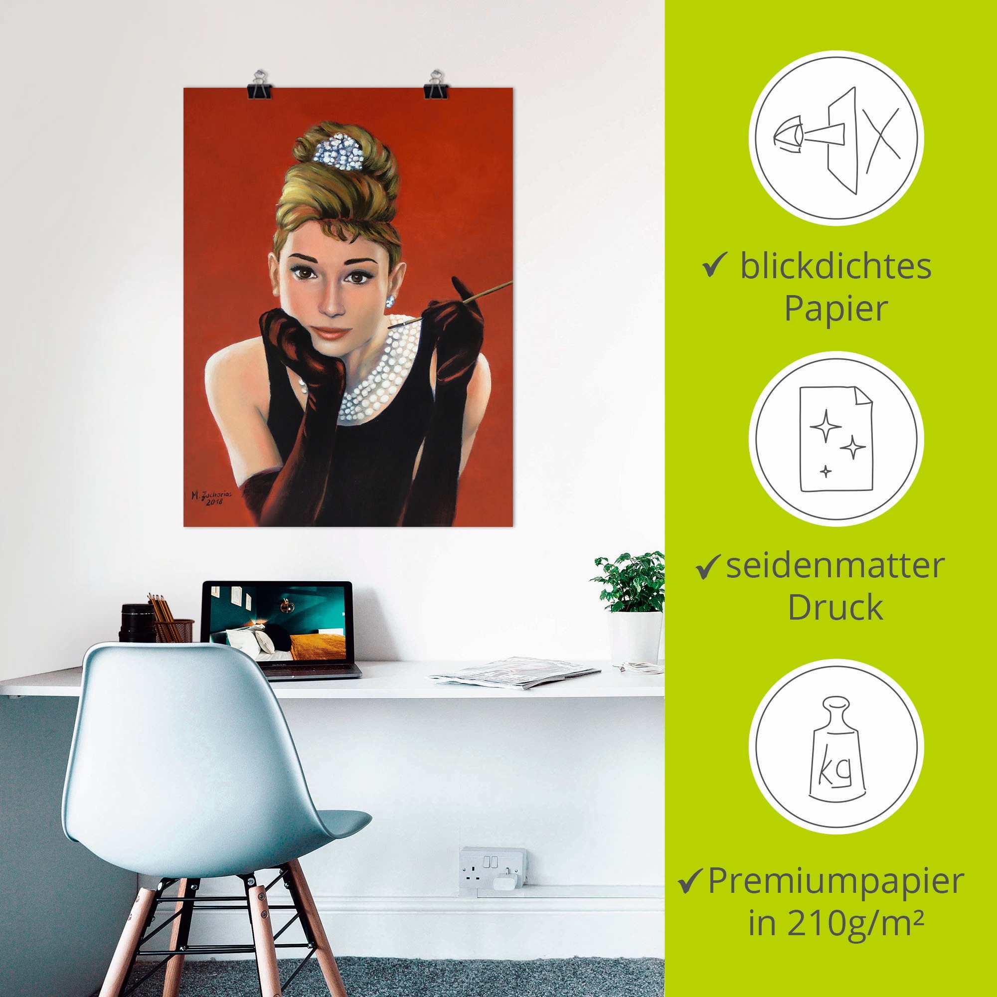 Artland Wandbild »Audrey Hepburn Porträt«, Stars, (1 St.), als Alubild, Outdoorbild, Leinwandbild, Poster, Wandaufkleber
