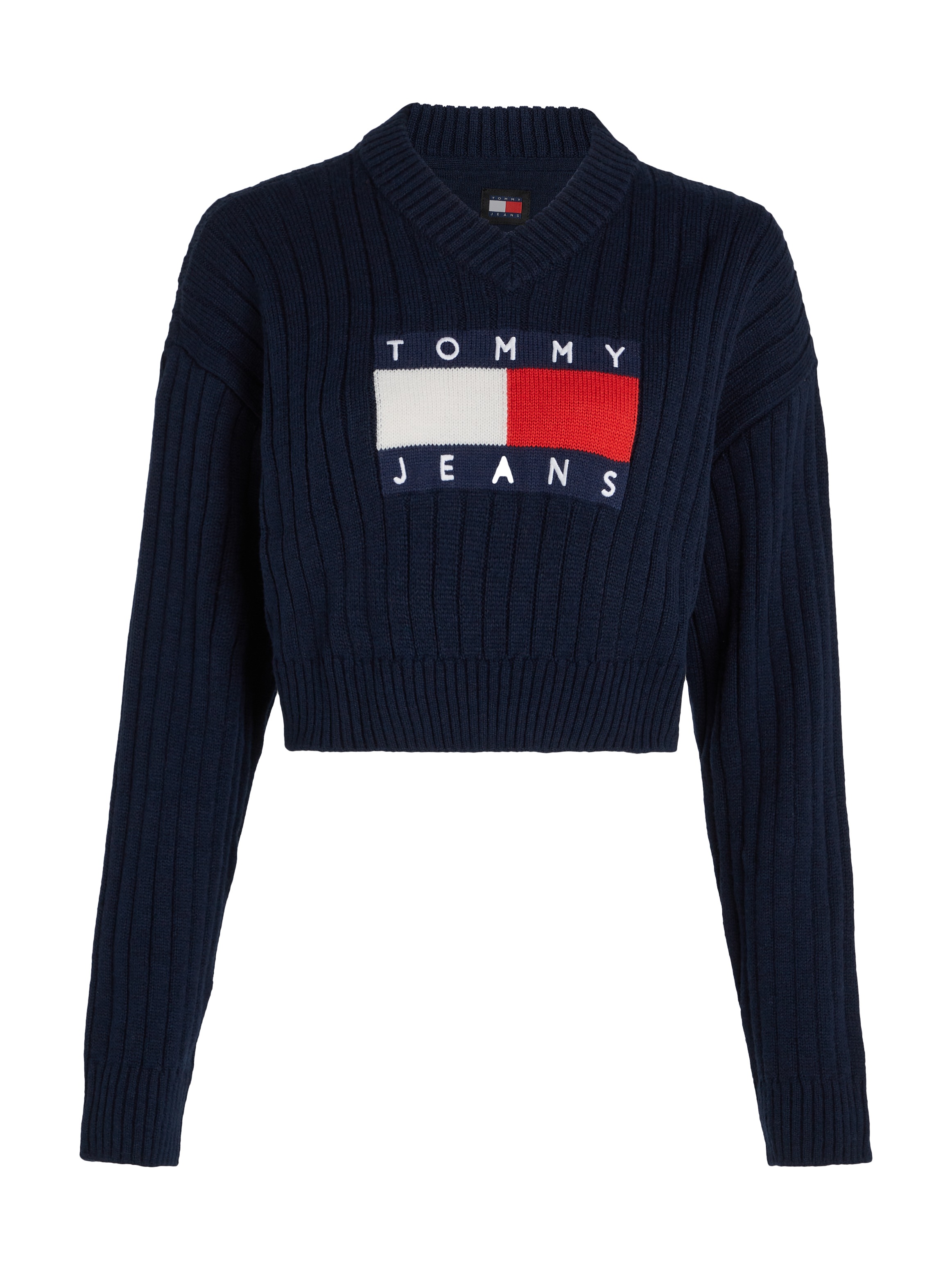 Tommy Jeans Strickpullover »TJW VNCK CENTER FLAG SWEATER EXT«, mit Tommy Jeans Center Logo-Flag