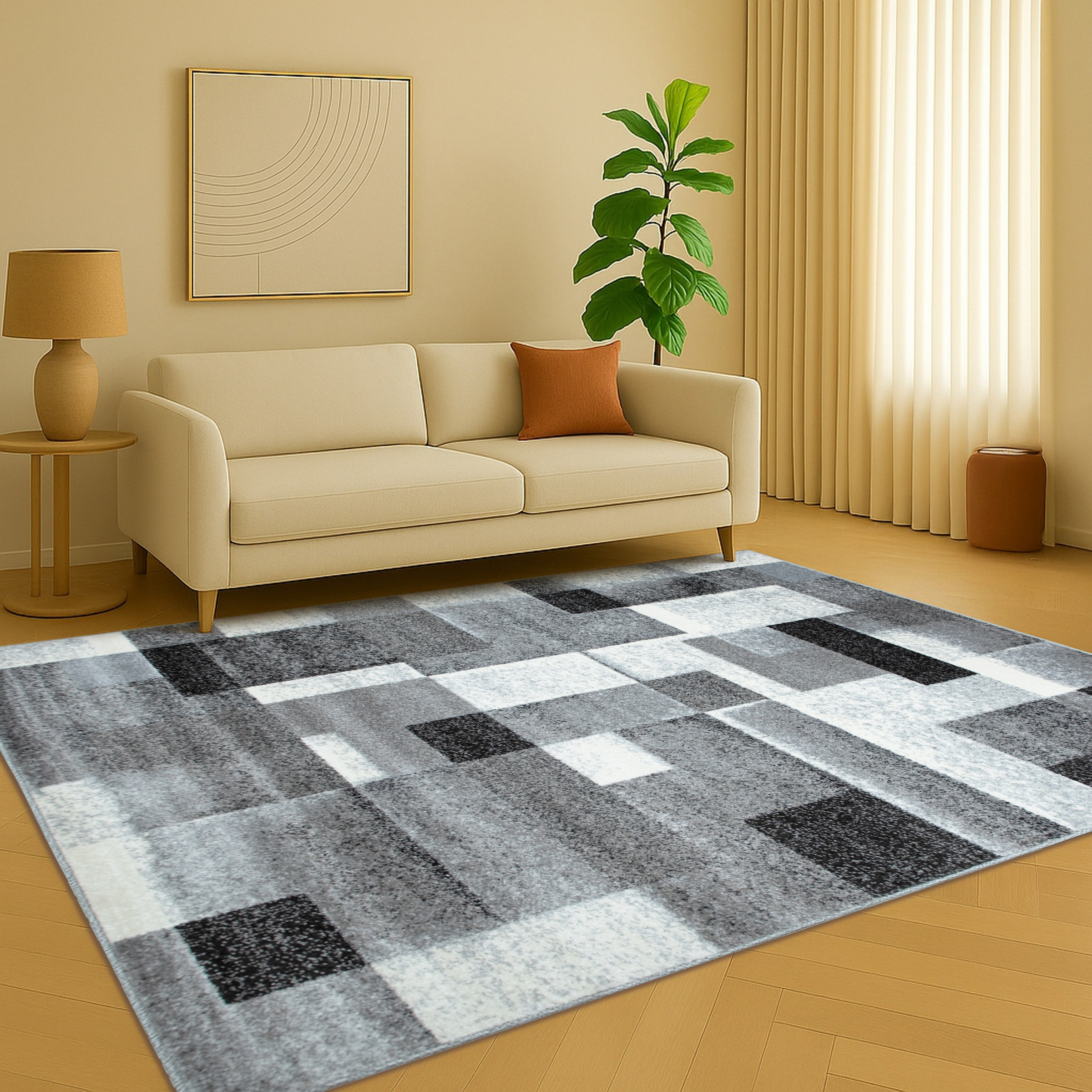 OTTO home Teppich »Corine« rechteckig 9 mm Höhe mit besonders weichem Flor, Kurzflor, modernes Karo-Design,