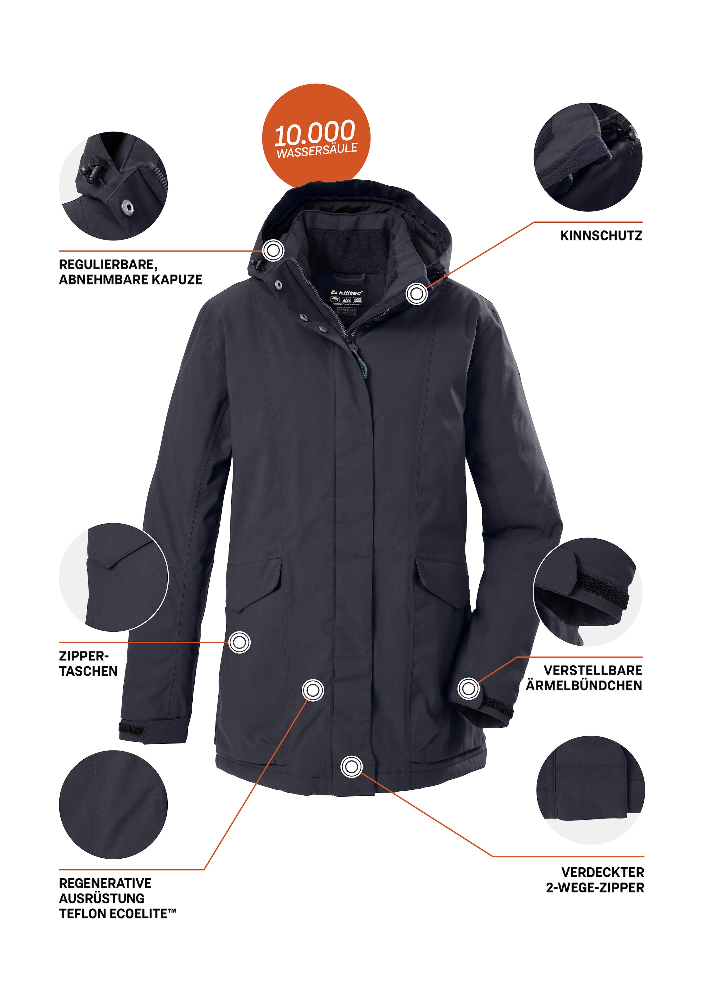 Killtec Funktionsjacke »Damen Jacke« Wasserdichte, atmungsaktive Damenjacke mit abnehmbarer Kapuze