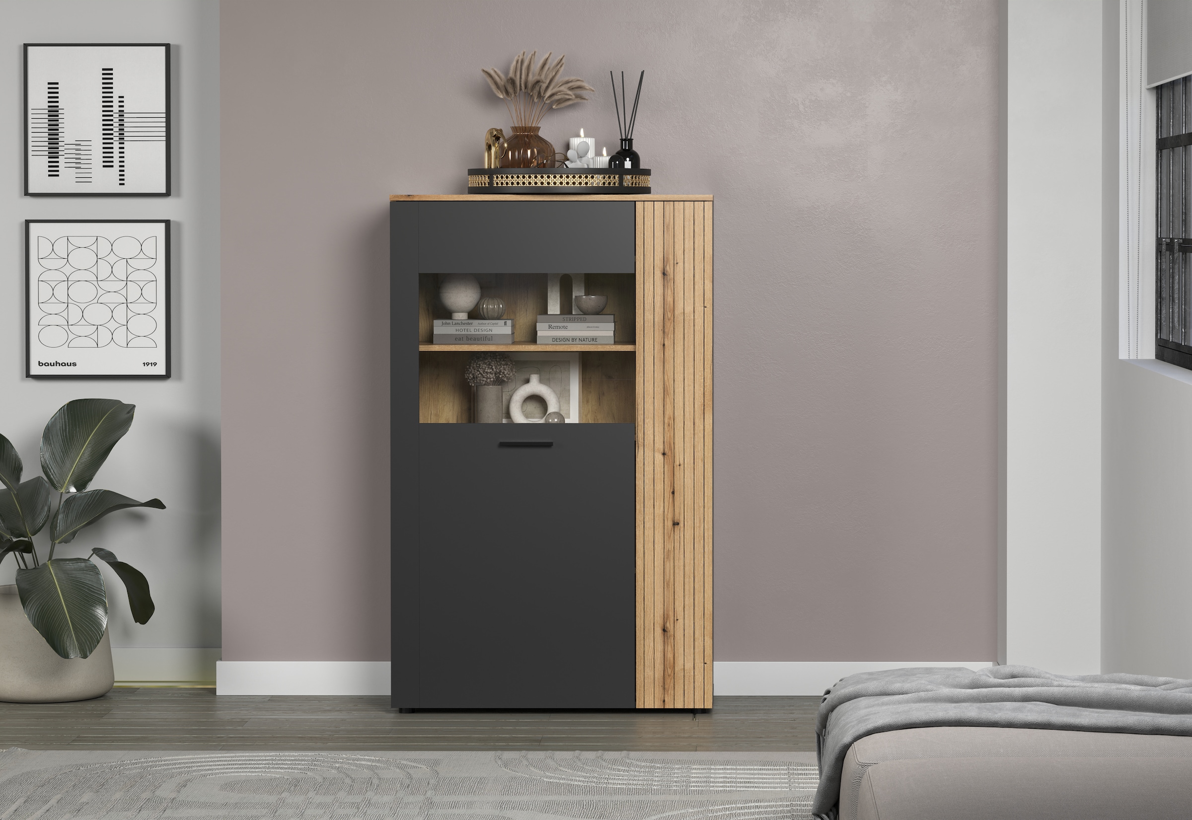 INOSIGN Highboard »Estepona«, (1 St.), Highboard mit 2 Türen - (B/T/H) 90/42/146 cm