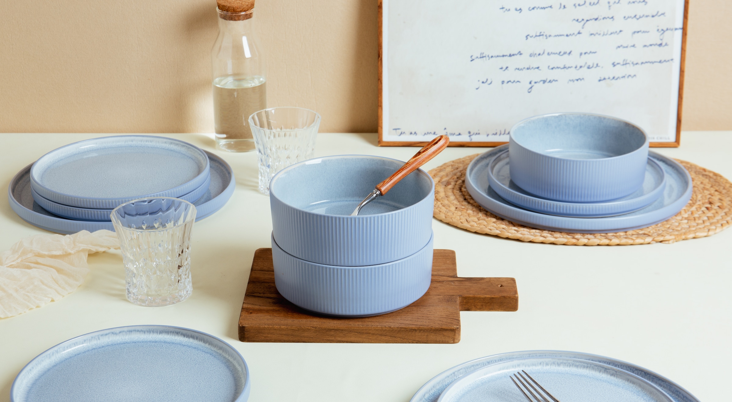 OTTO home Geschirr-Set »Ylvii, außen matt, innen reaktiv glasiert« Riffeloptik, spülmaschinenfest und mikrowellengeeignet