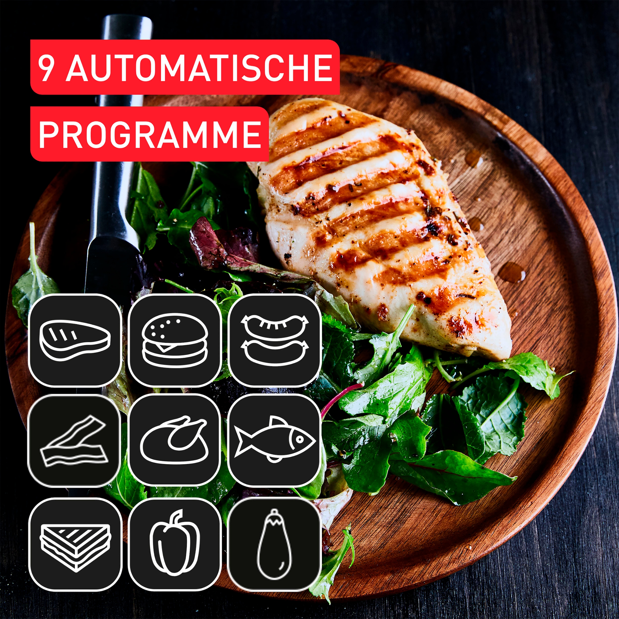 Tefal Kontaktgrill »GC727D OptiGrill+ XL«, 2000 W, erneuerte Kochstufenanzeige, manuelles + 9 Automatikprogramme