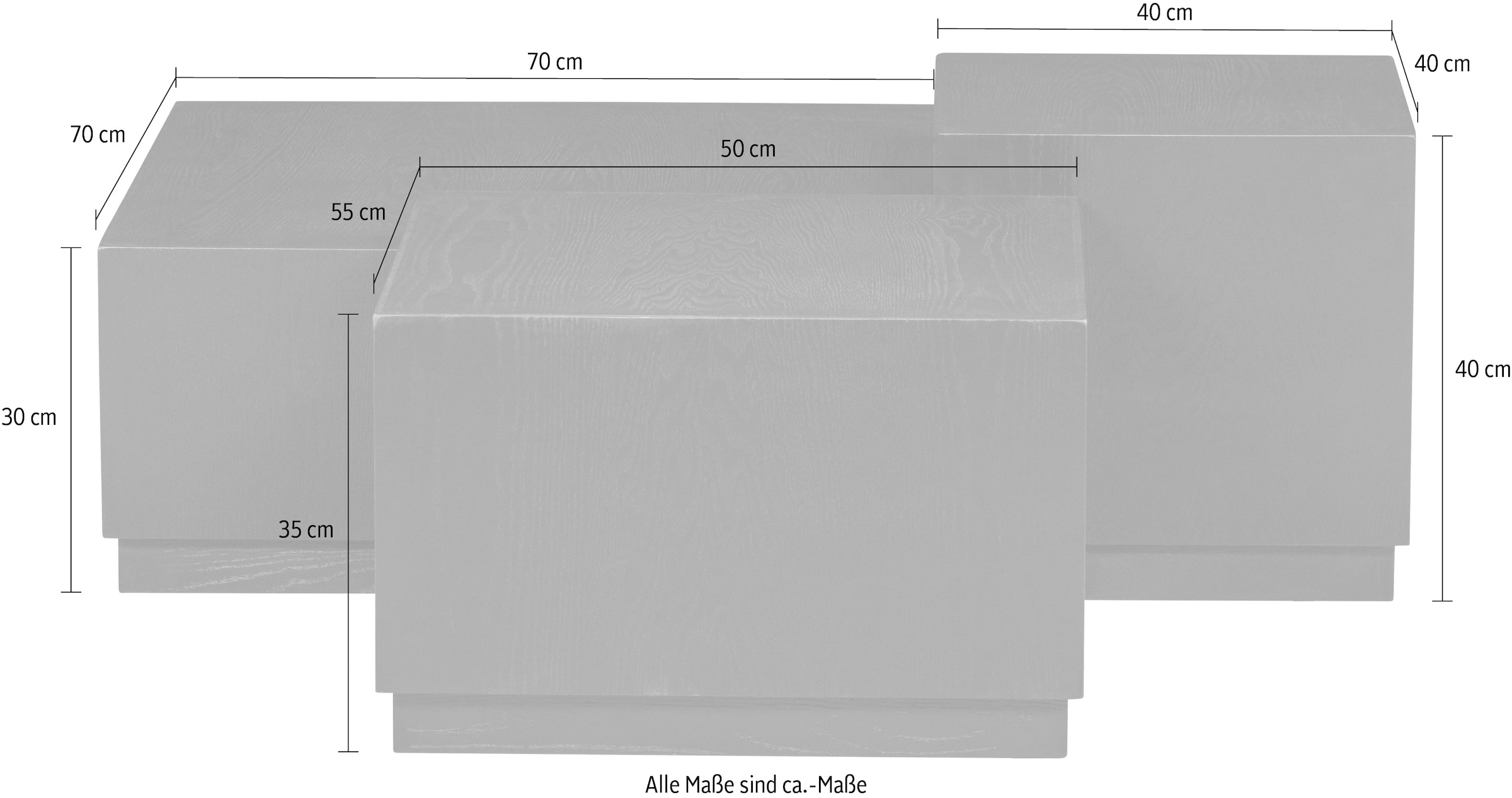 WOOOD Beistelltisch »Pim 3-tlg. aus MDF, stapelbar 40x40 / 55x55 / 70x70 cm« Drei Einheiten ineinander stapelbar, Hohlkonstruktion, schutzlackiert