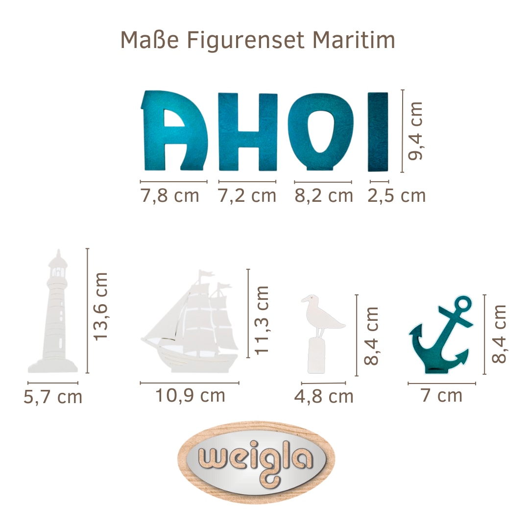 Weigla Deko-Schriftzug »und Figurenset "Maritim" für WEIGLA Dekosockel, aus Holz« Erzgebirge garantiert, maritime Deko innen