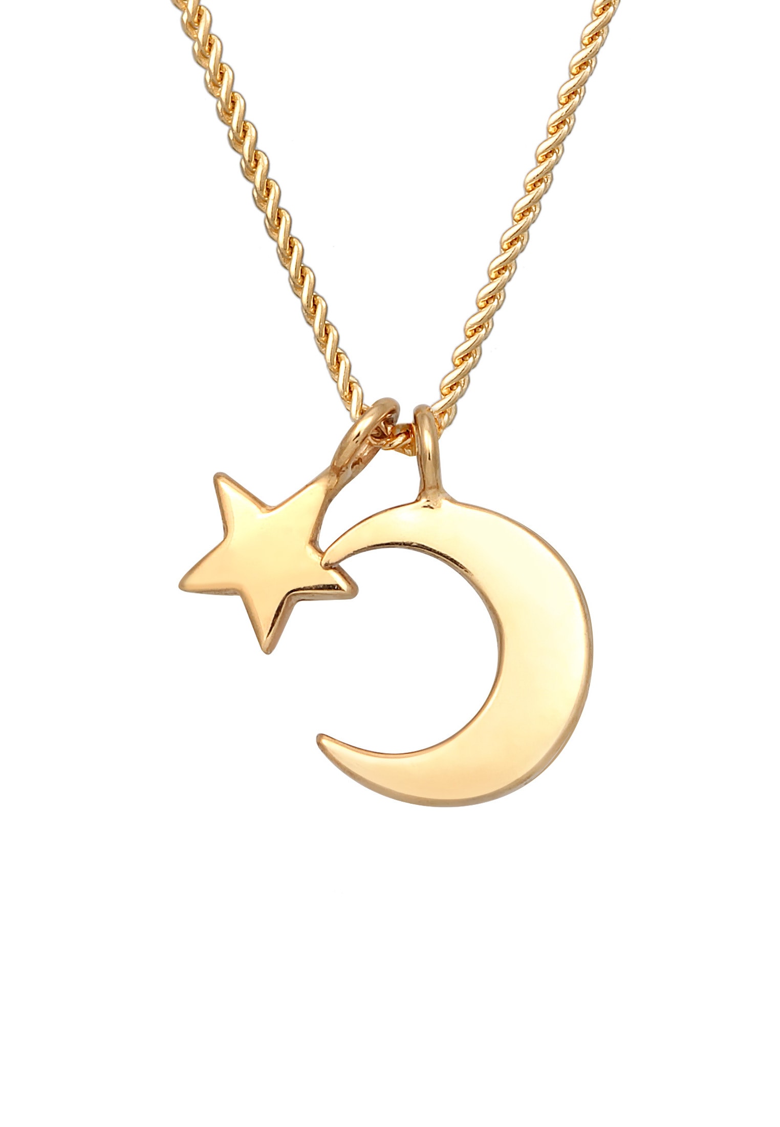 Elli Premium Kette mit Anhänger »Halskette Mond Stern Astro Kordelkette 375er Gelbgold«