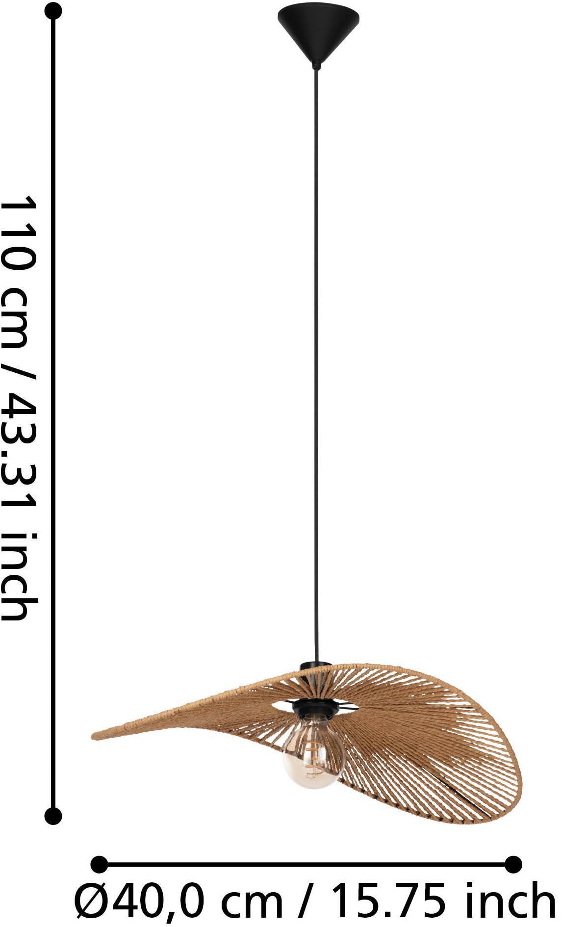 EGLO Hängeleuchte »Siruela Hängelampe, Esszimmerlampe, Papier und Metall, E27, Lampe« E27 1 Stk. Hängeleuchte - L56 x B40 x H110 cm - schwarz - 1X42W exkl.