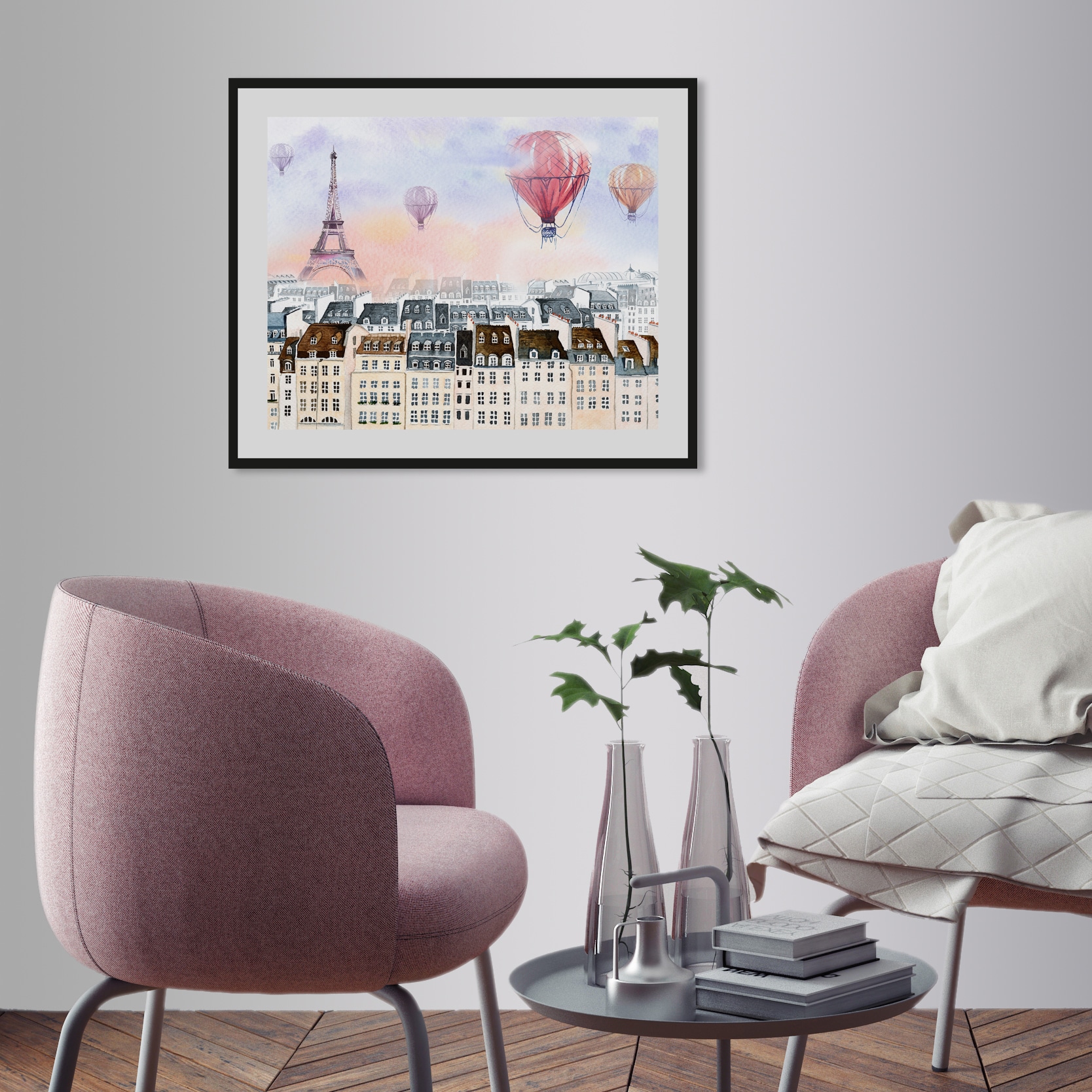 queence Bild »Heißluftballon in Frankreich« Architektonische Elemente | Ballonfahren | Gebäude | Heißluftballon | Paris | Stadt HD Premium Poster-Druck inkl. Holzrahmen