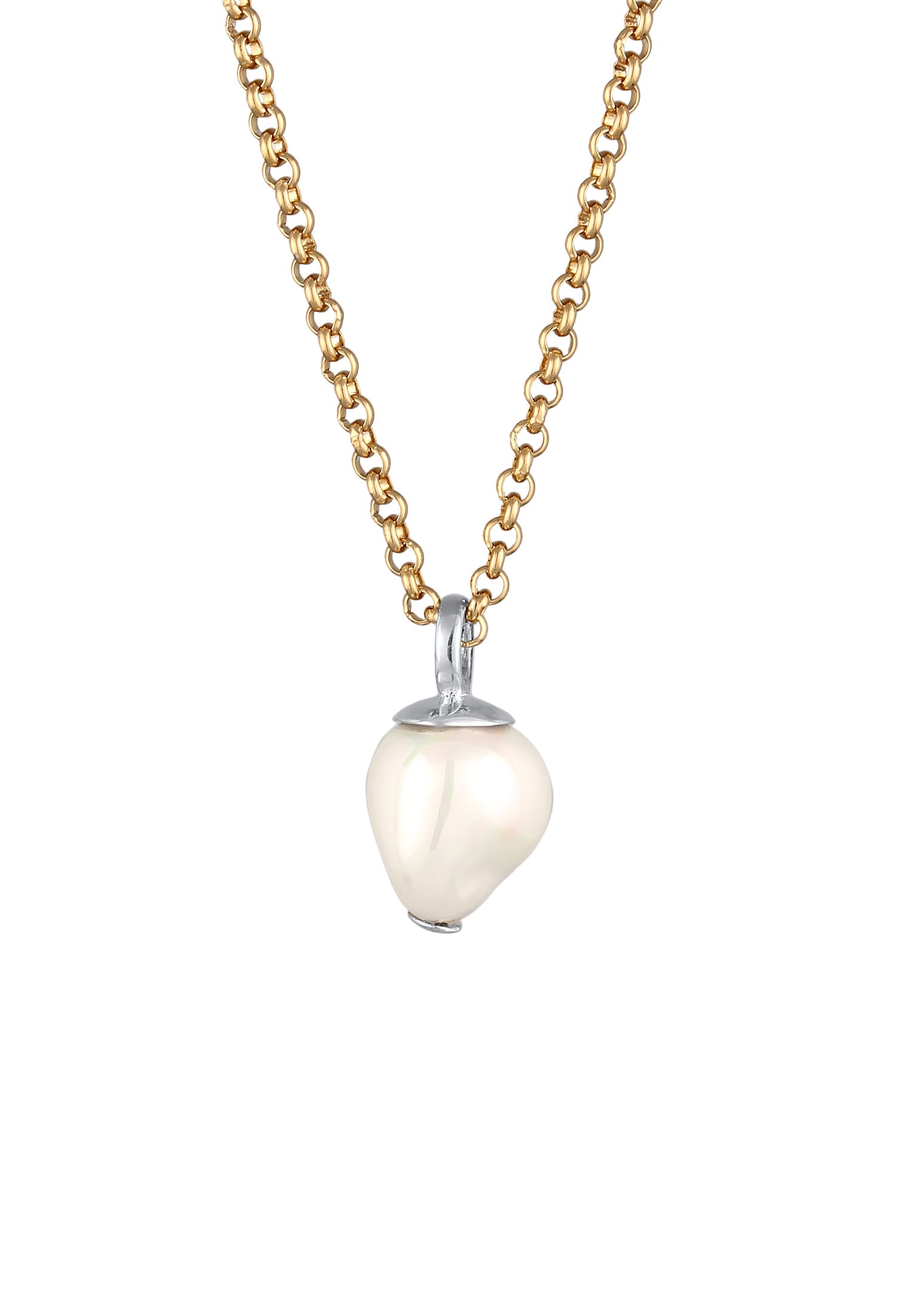 Elli Premium Silberkette »Halskette Muschelkernperle Weiß 925 Sterling Silber vergoldet«