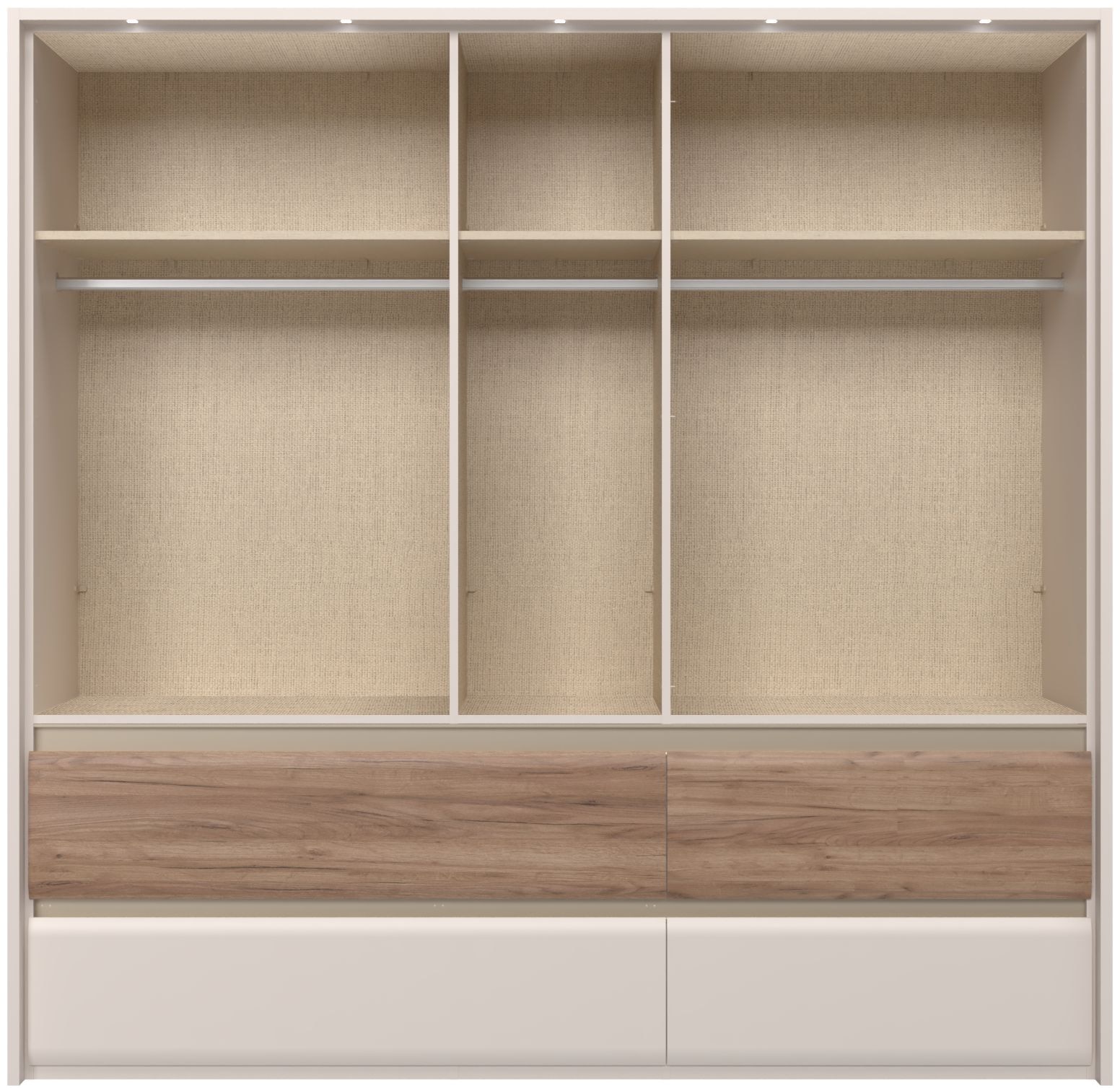 Places of Style Kleiderschrank »Invictus, UV lackiert, kratzfest, FSC-zertifiziert, grifflose Optik«, (abgerundete Schubladen aus MDF im Holzdekor, soft-close), mit Beleuchtung und Passpartourahmen, hoher Schrank (226cm), 6 Breiten