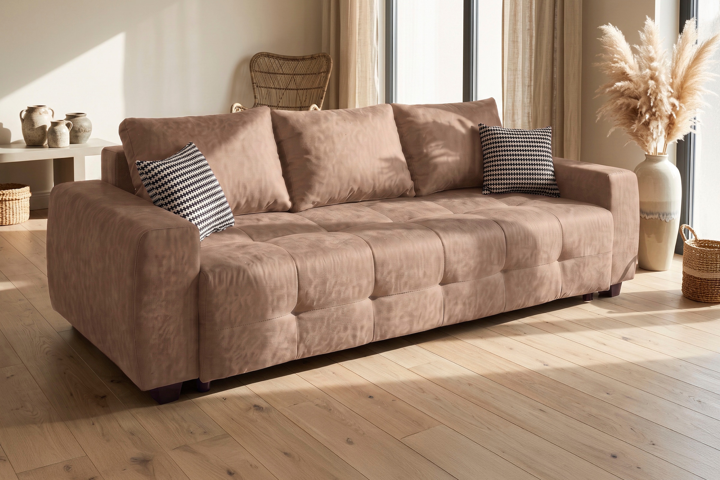 OTTO home Schlafsofa »Bella B: 241 cm, Liegefl. 142x194 cm mit Bettkasten & Zierkissen« Schlafcouch mit Gästebett, 2 Zierkissen inklusive, frei stellbar