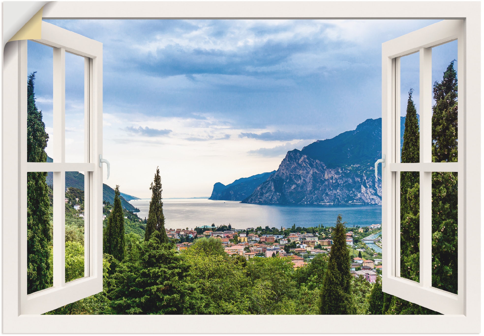 Artland Wandbild »Gardasee durchs weiße Fenster«, Seebilder, (1 St.), als  Alubild, Leinwandbild, Wandaufkleber oder Poster in versch. Größen  bestellen bei OTTO