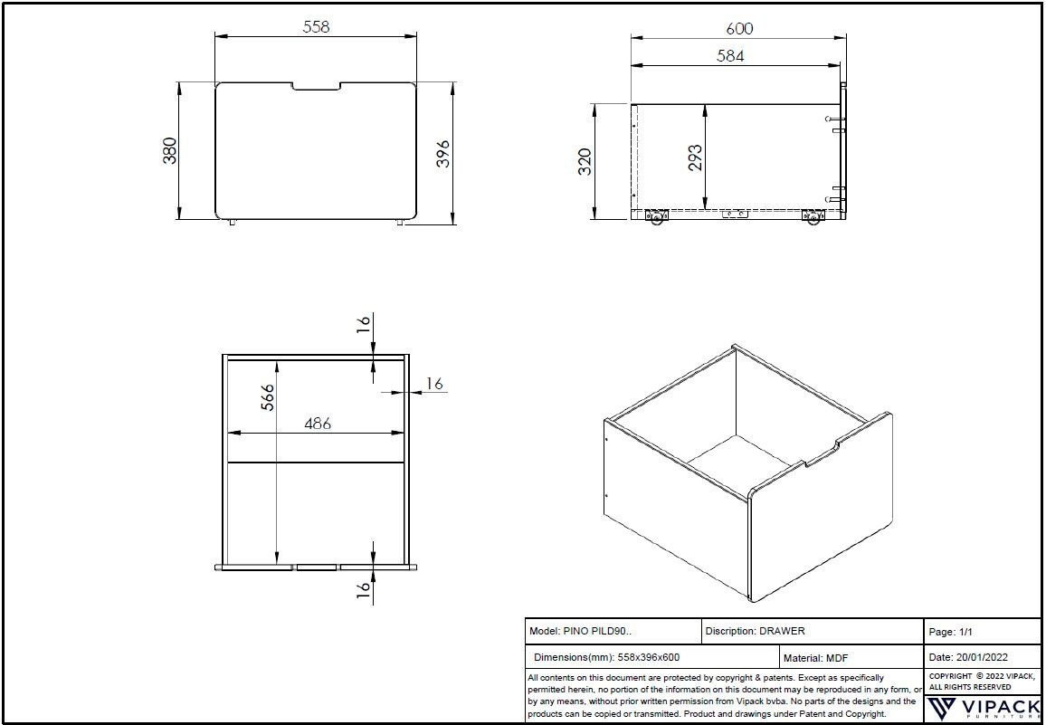 Vipack Container »auf Rollen (2-er Set), hochwertiger Holzwerkstoff lackiert, 2 Farben« das Innenmaß von ca.: B: 48,6xH: 29,3xT: 56,6cm bietet viel Stauraum,  universell und durch die Rollen flexibel in Räumen einsetzbar