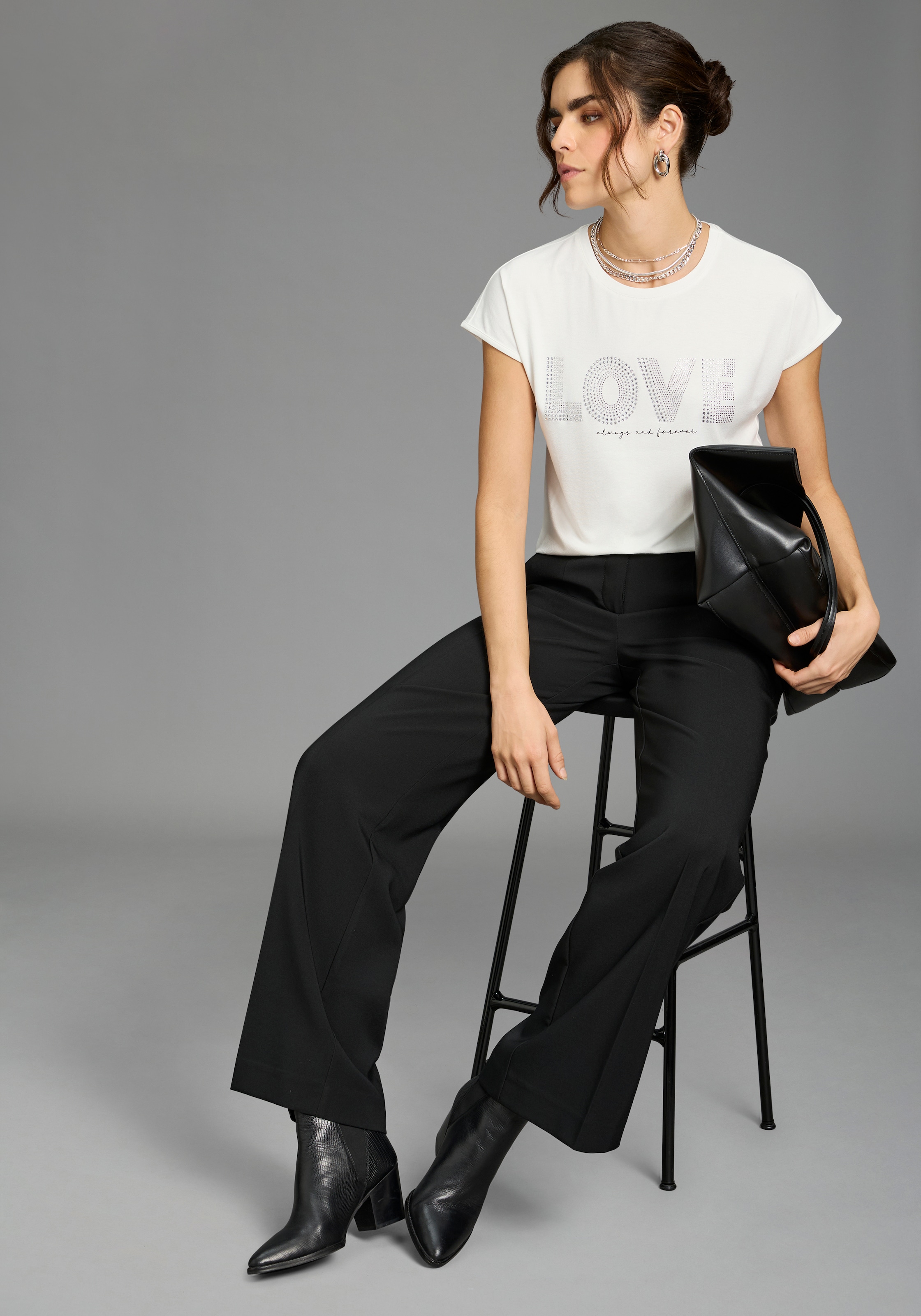 Laura Scott T-Shirt mit Glitzersteinen, lockere Passform