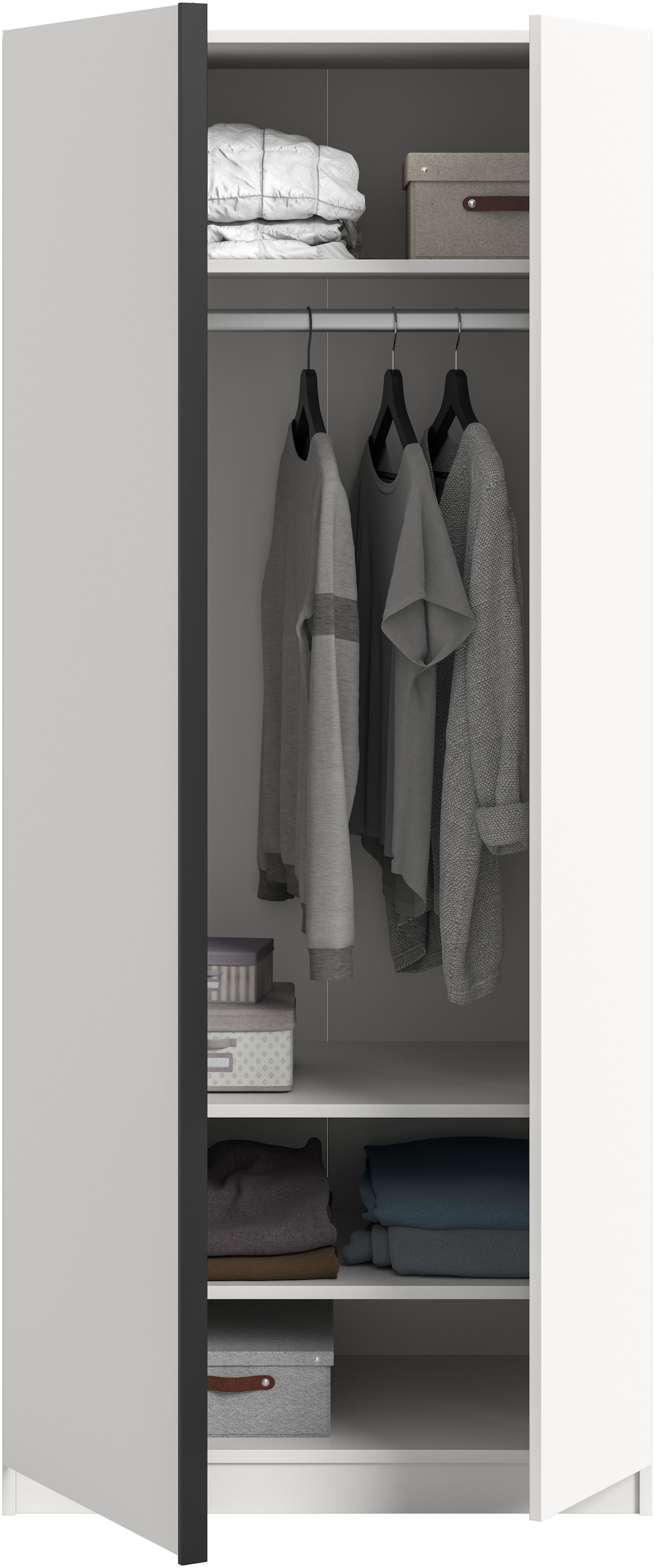 Home affaire Kleiderschrank »BENDINGO, TOPSELLER!, Schlafzimmerschrank, Schrank, Garderobenschrank«, (OTTO BESTSELLER, Garderobe & Schlafzimmer), Breite 80cm, weiß, 2-türig, inkl. 1 Kleiderstange und 3 Ablageboden