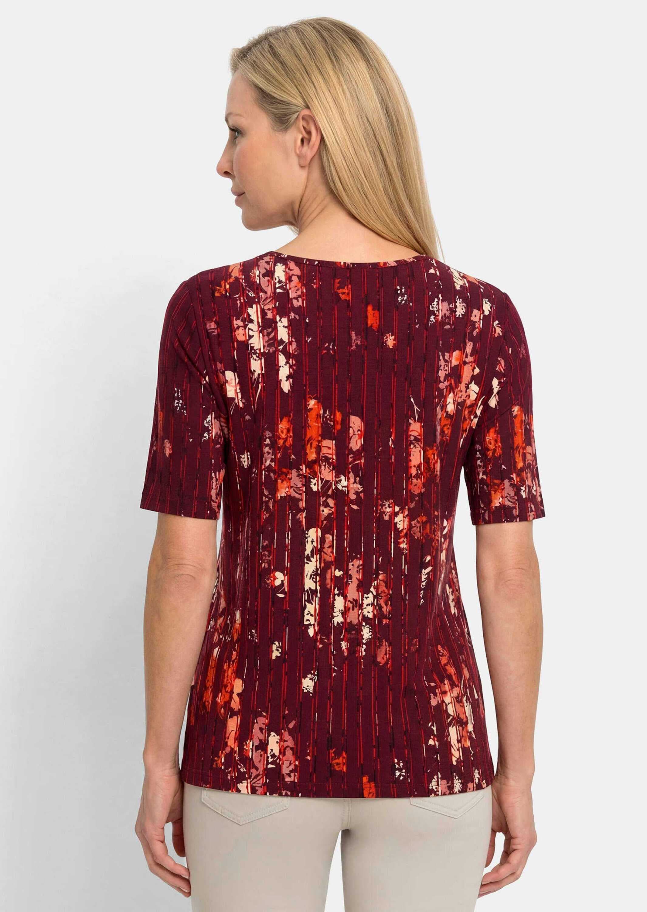 GOLDNER Kurzarmshirt »Viskoseshirt mit Blüten und Längsstreifen« stretchbequemer Viskosejersey