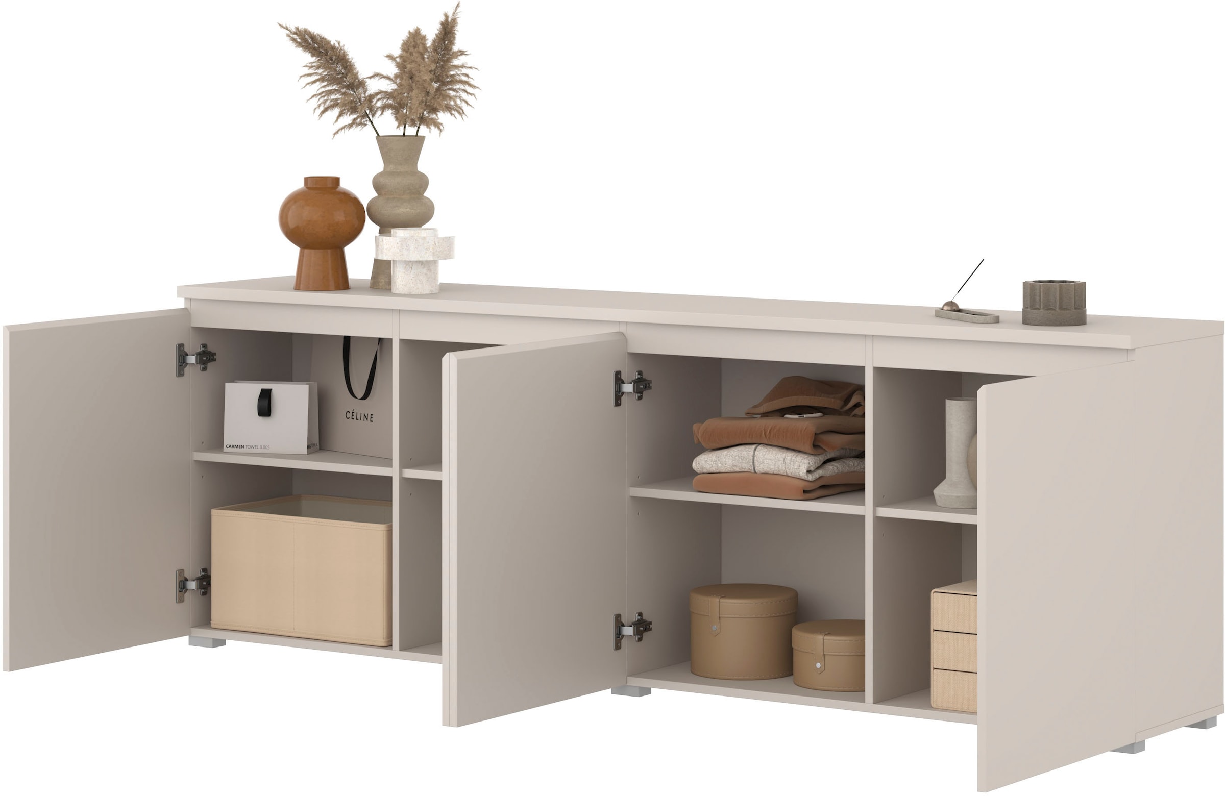 OTTO home Sideboard »Modo, Breite 200 cm, moderne grifflose Kommode 4Türen« Anrichte mit viel Stauraum, Einlegeböden verstellbar