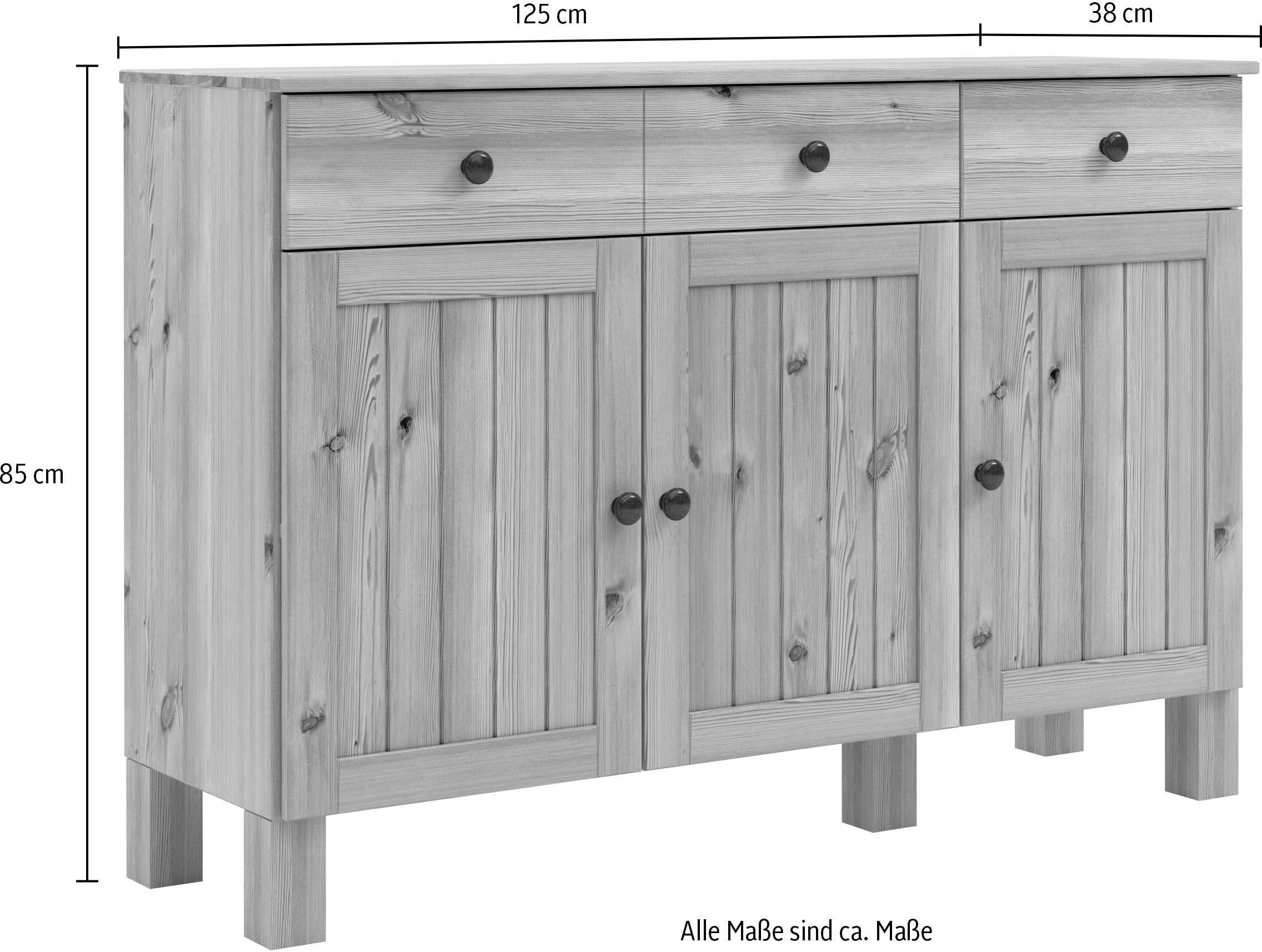 Home affaire Anrichte »Alby2«, Mit 3 Türen, 3 Schubkästen und Metallgriffe, Breite 125 cm