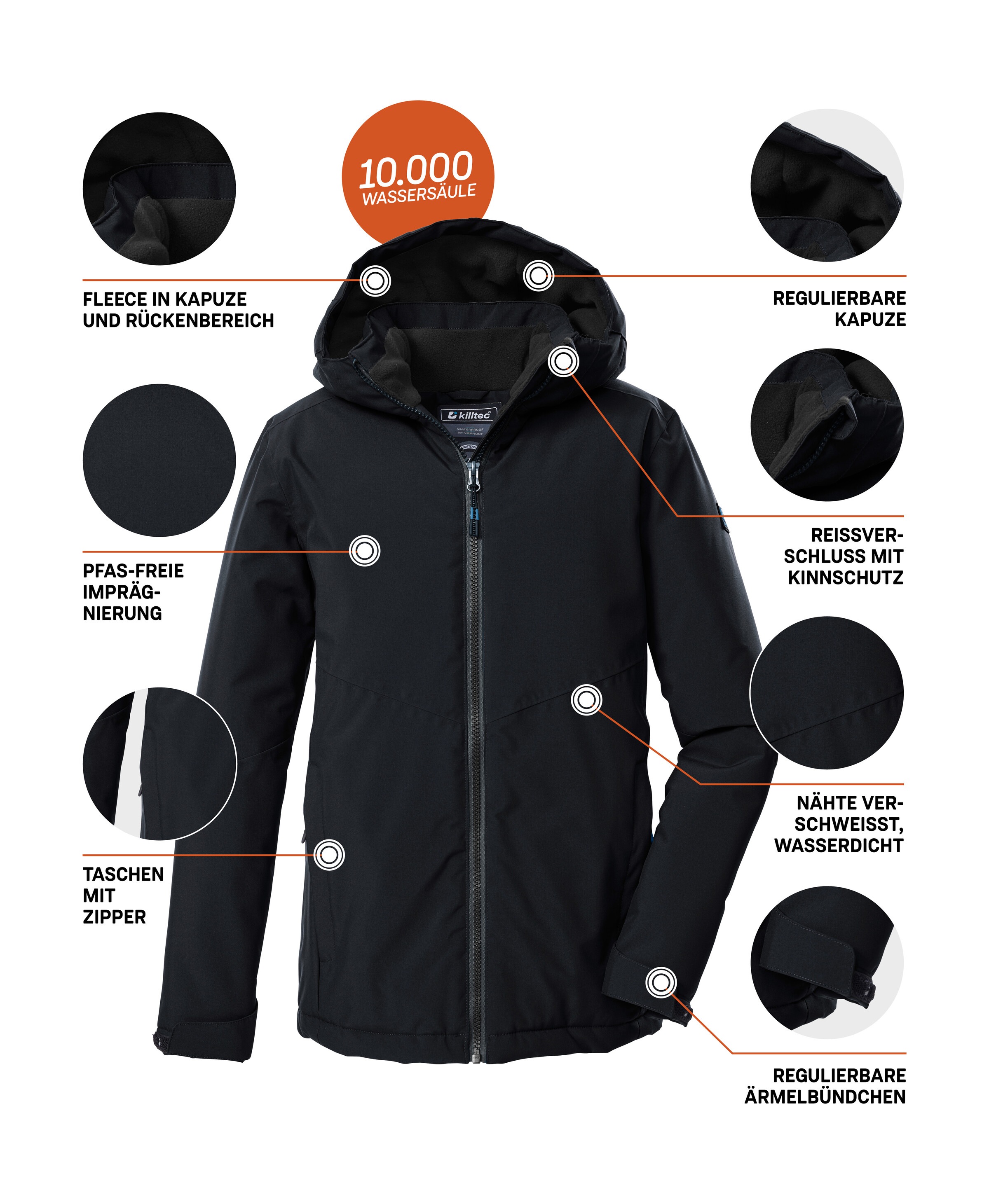 Killtec Funktionsjacke »KOW 221 BYS JCKT«, Wind- und wasserdichte Kinderjacke mit verstellbarer Kapuze