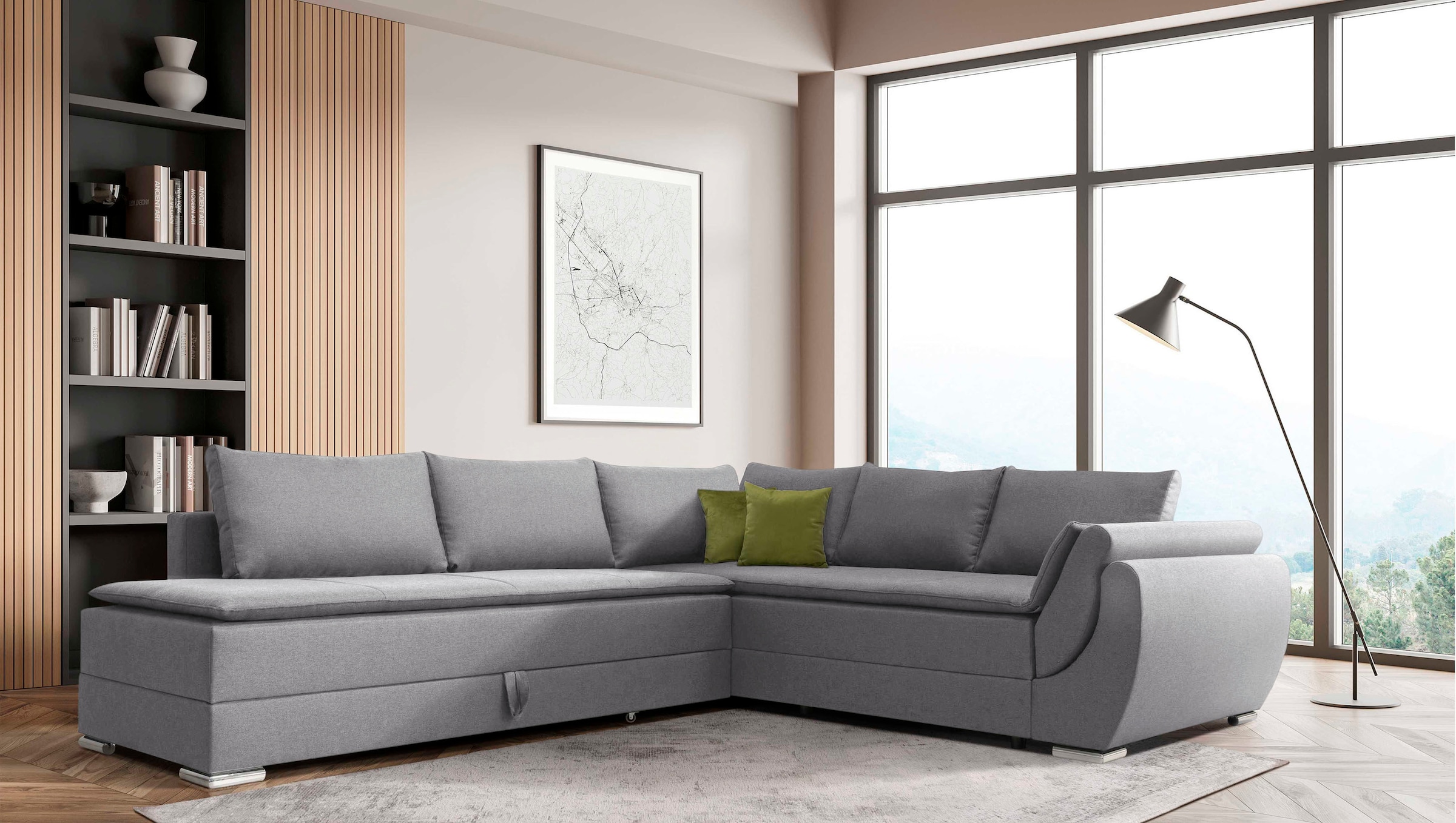INOSIGN Ecksofa »Göteborg«, mit Boxspring-Bettfunktion und Bettkasten, Dauerschlaffunktion, Topper
