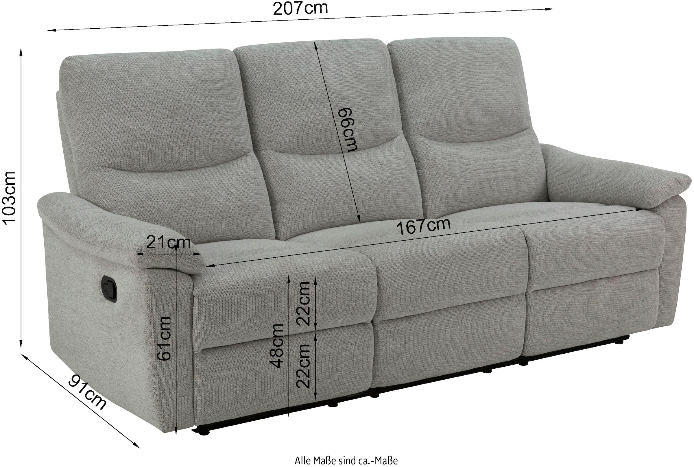 Home affaire 3-Sitzer 105°-150° Relax- und Liegeposition, Federkernpolsterung