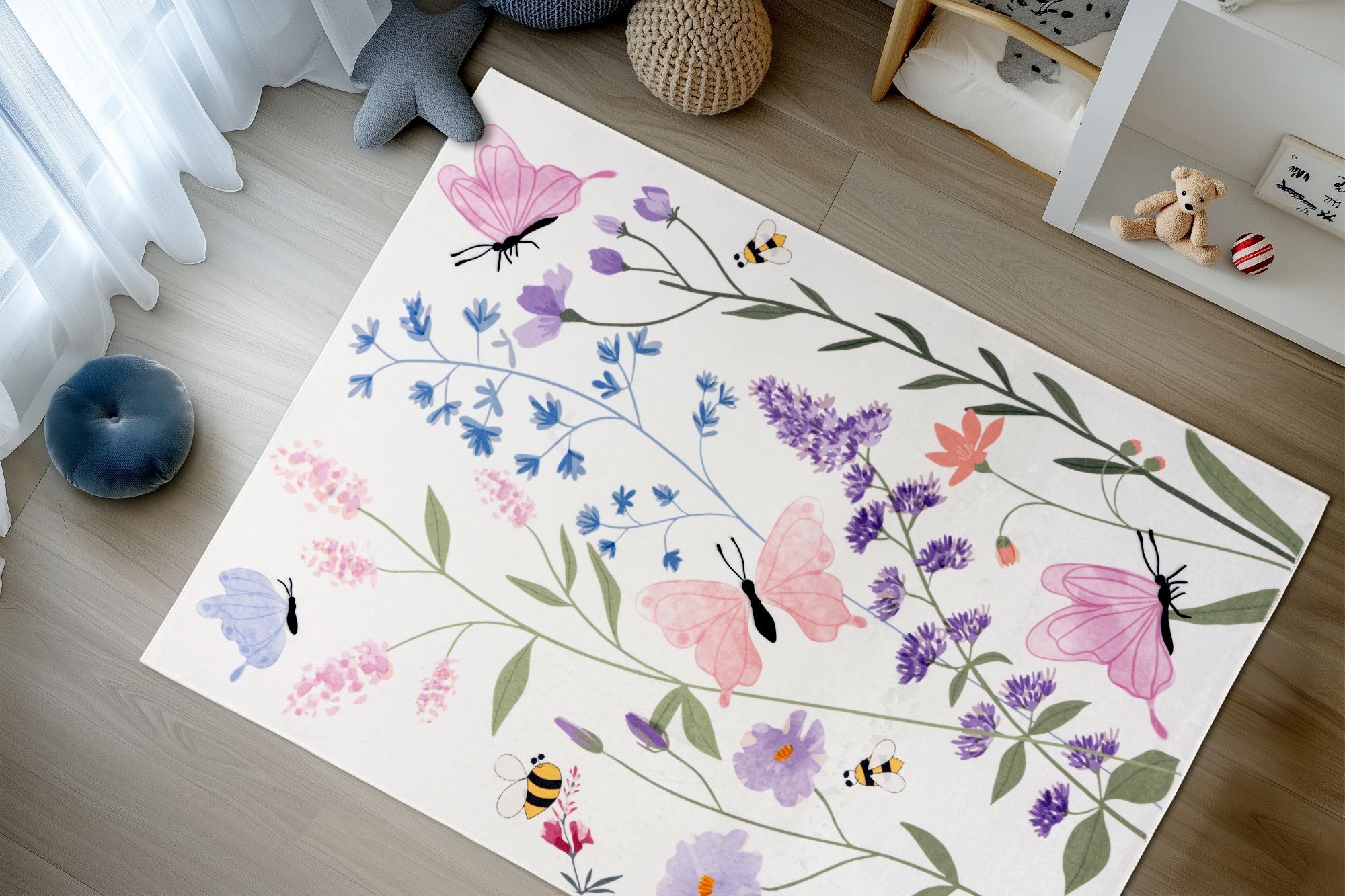 Obsession Kinderteppich »Magic Kids ML 109«, rechteckig, 8 mm Höhe, Motiv Blumen & Schmetterlige, waschbar, Kinderzimmer