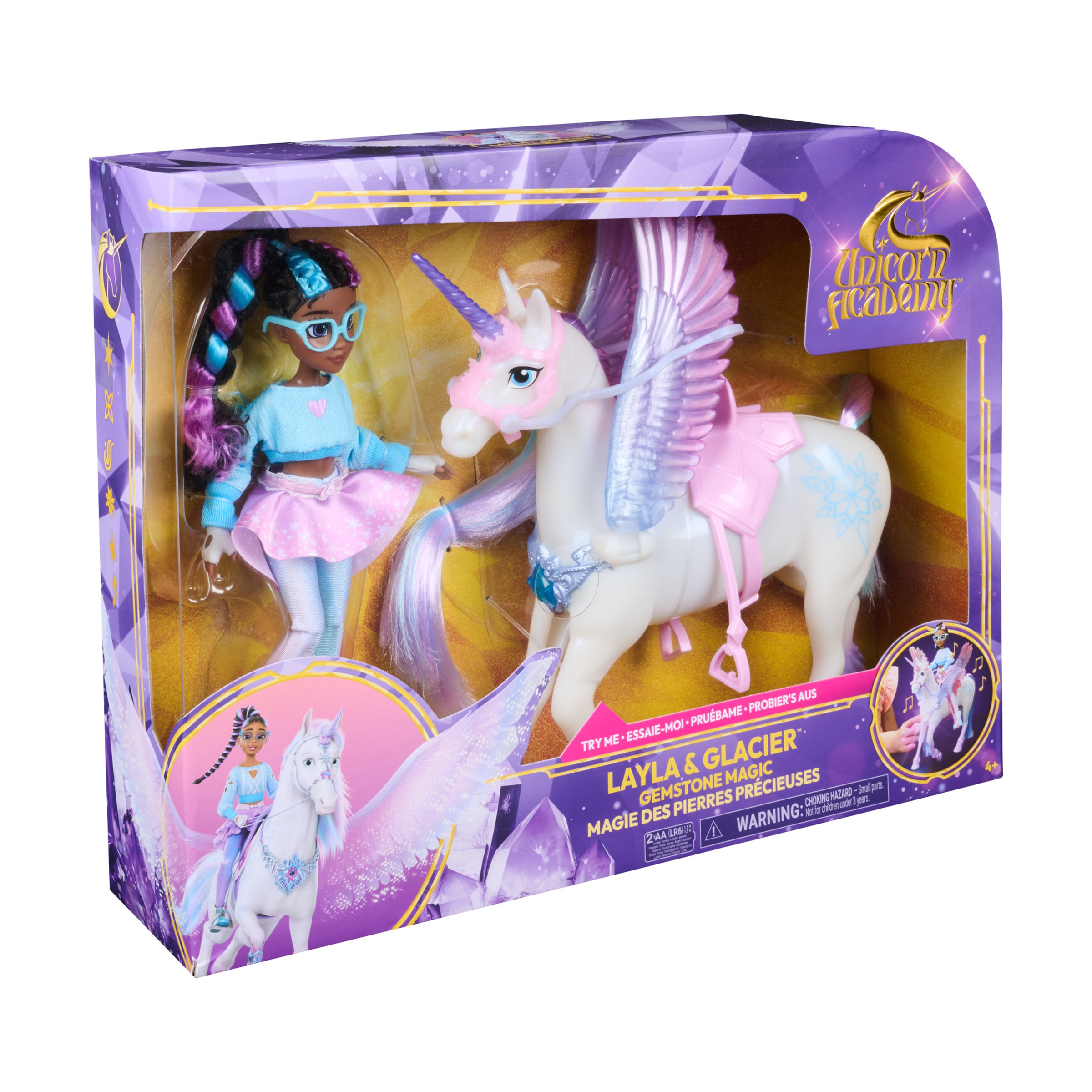 Spin Master Anziehpuppe »Unicorn Academy - Edelsteinmagie Layla & Interaktives Einhorn Glacier« mit Licht und Sound