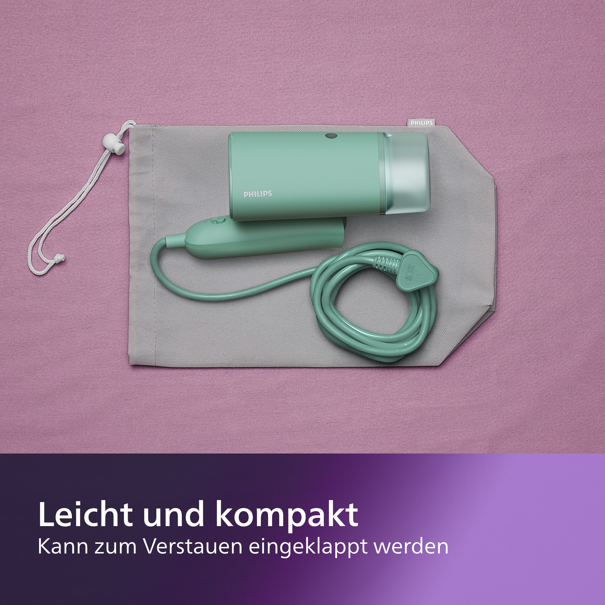 Philips Dampfbürste »STH3010, 100 ml abnehmbarer Wassertank«, 1000 W, kompakter und einklappbarer Steamer, Aufbewahrungstasche inkl.