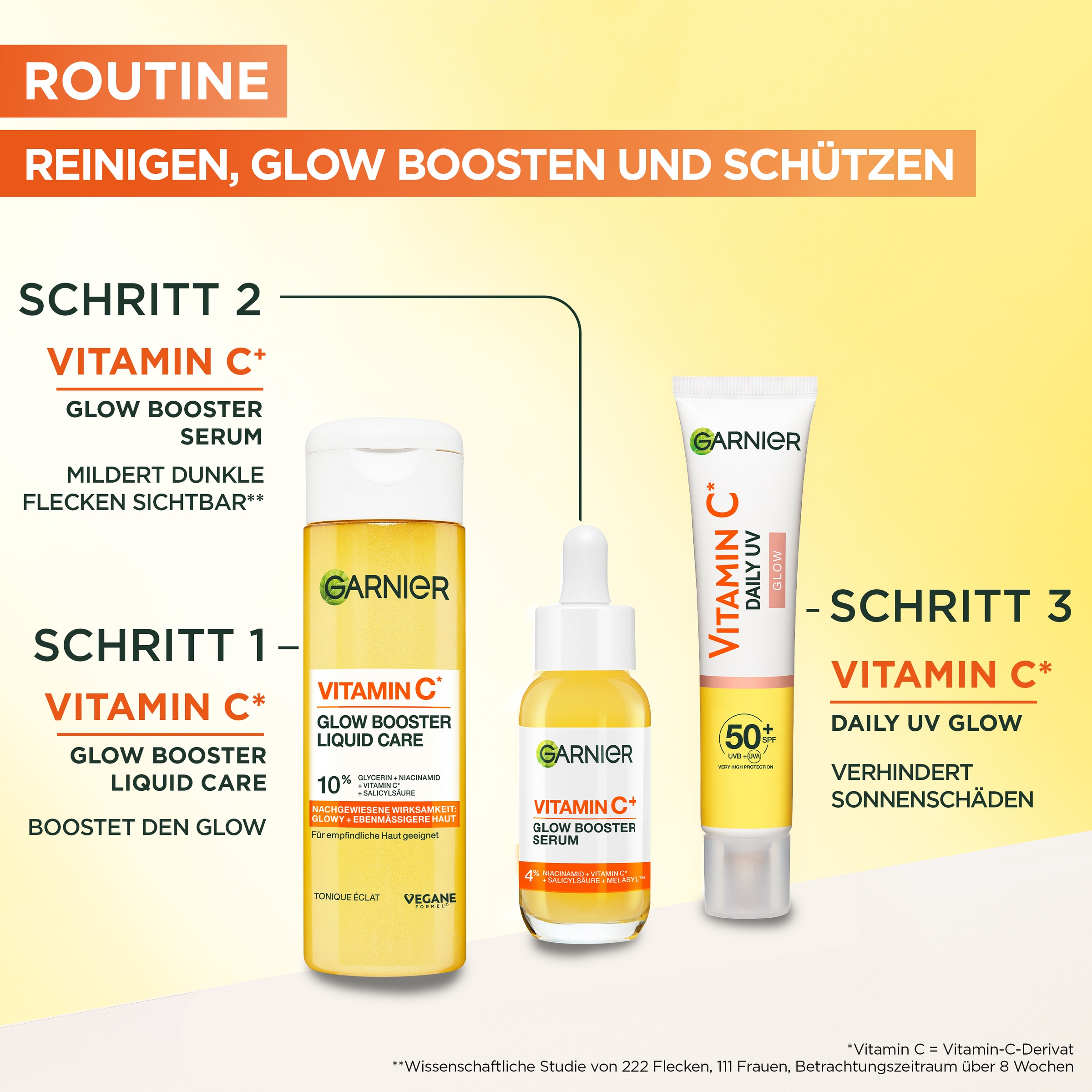 GARNIER Toner »Garnier Vitamin C* Glow Booster Liquid Care«, Spendet Feuchtigkeit und sorgt für ebenmäßigeren Teint.