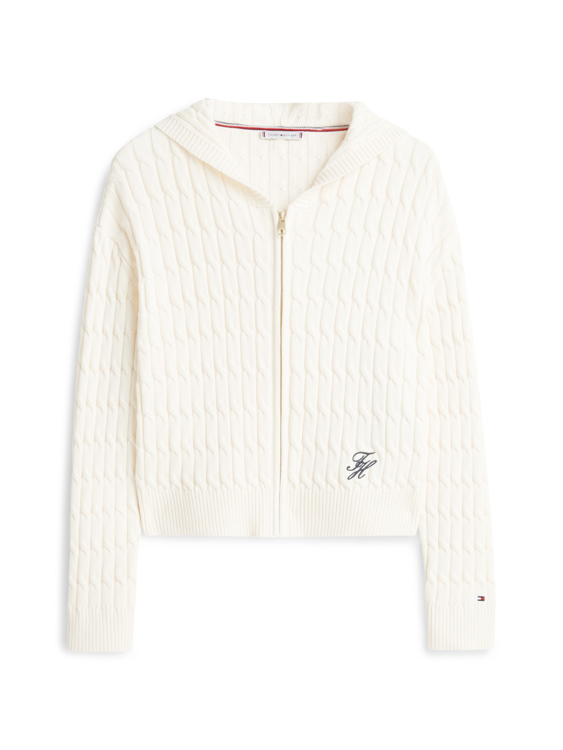 Tommy Hilfiger Kapuzenstrickjacke »CO CABLE MID GG LS ZIP HOODY« mit Zopfstrickmuster